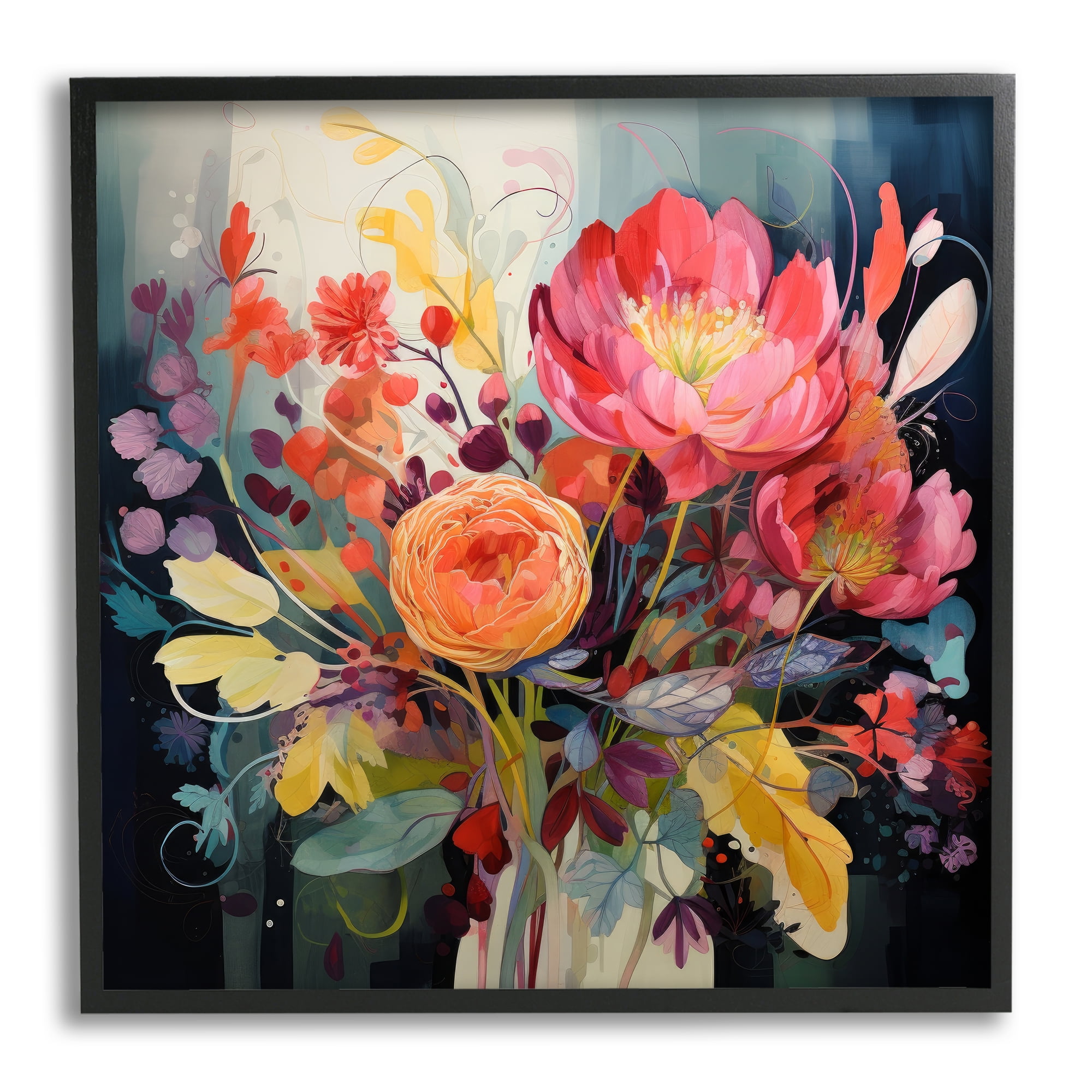 Stupell Industries Modern Mixed Blooms Botanical & Floral Painting Black Framed Art Print Wall Art, 12 x 12