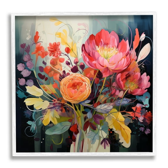 Stupell Industries Modern Mixed Blooms Botanical & Floral Painting White Framed Art Print Wall Art, 12 x 12