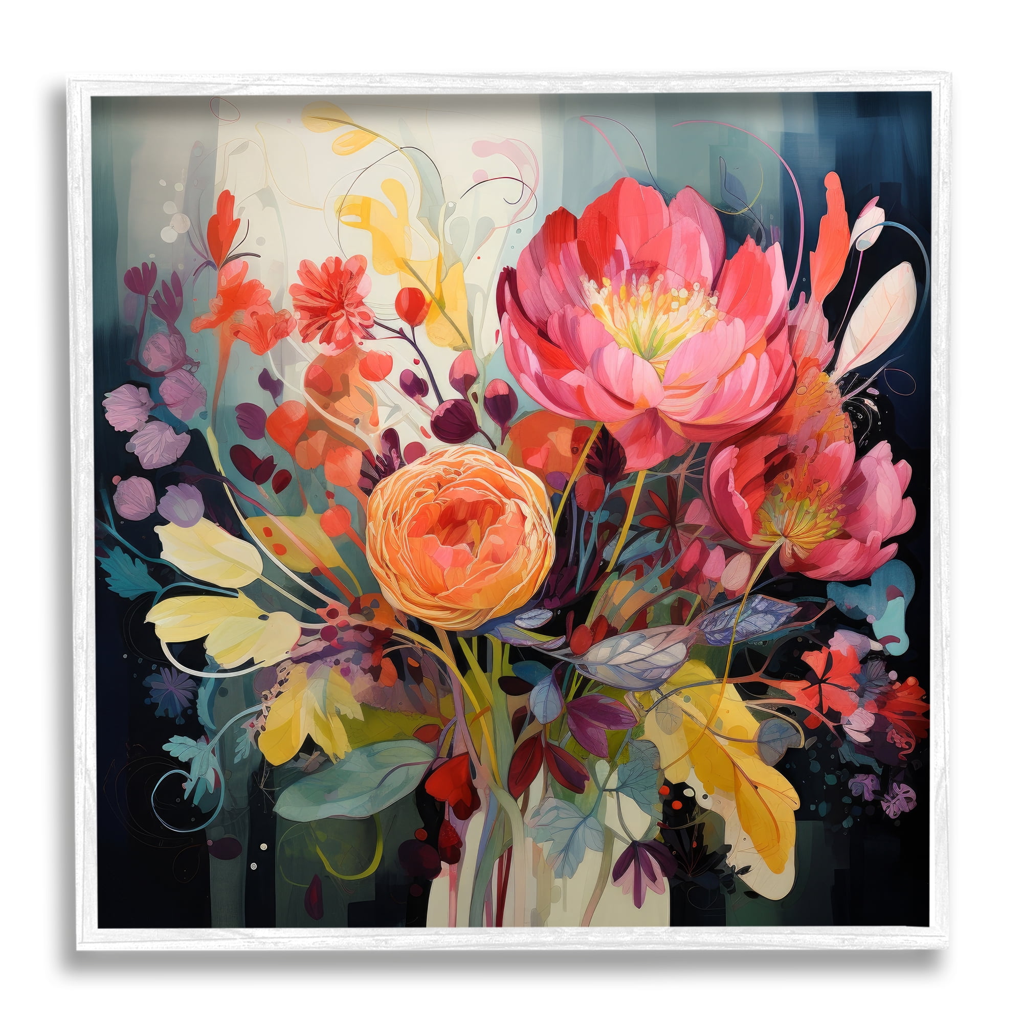 Stupell Industries Modern Mixed Blooms Botanical & Floral Painting White Framed Art Print Wall Art, 17 x 17