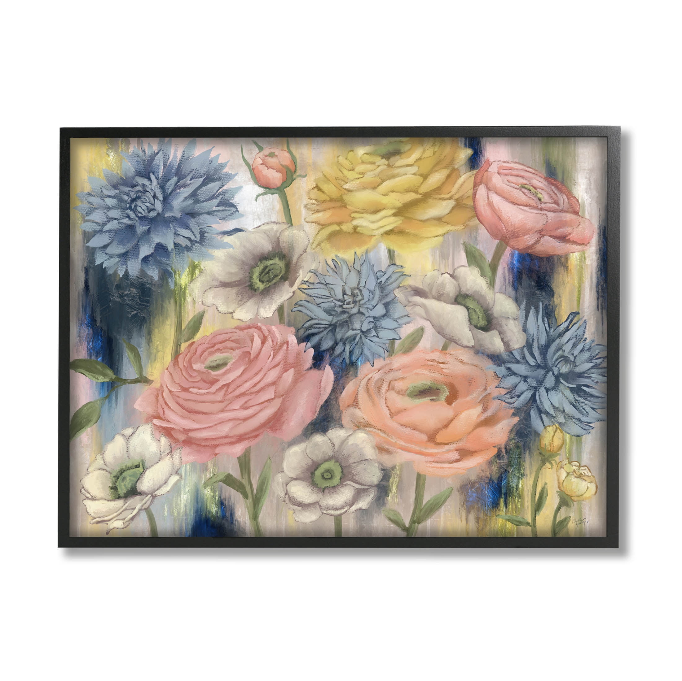 Stupell Industries Modern Mixed Flower Blooms Graphic Art Black Framed Art Print Wall Art, Design by Elizabeth Medley