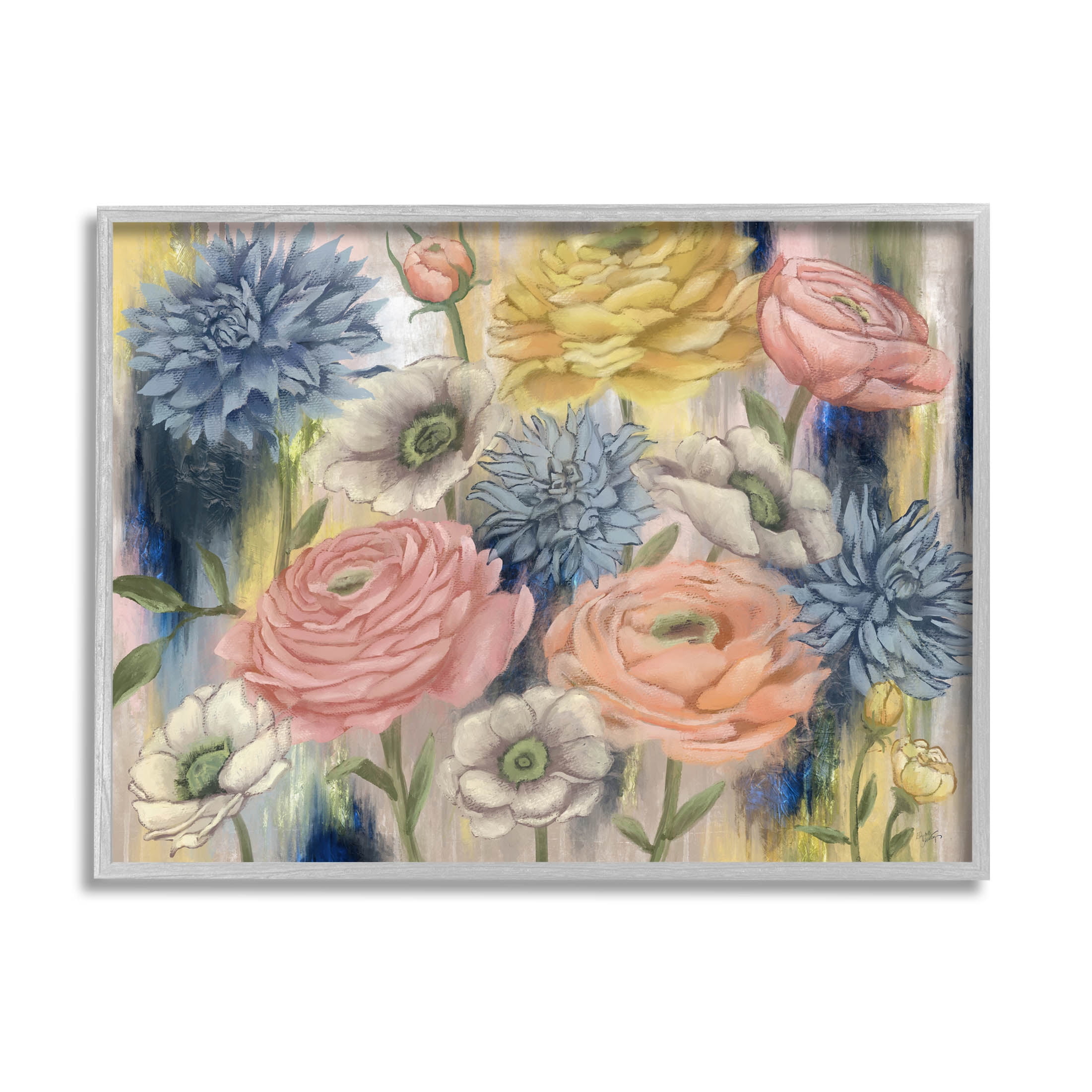 Stupell Industries Modern Mixed Flower Blooms Graphic Art Gray Framed Art Print Wall Art, Design by Elizabeth Medley