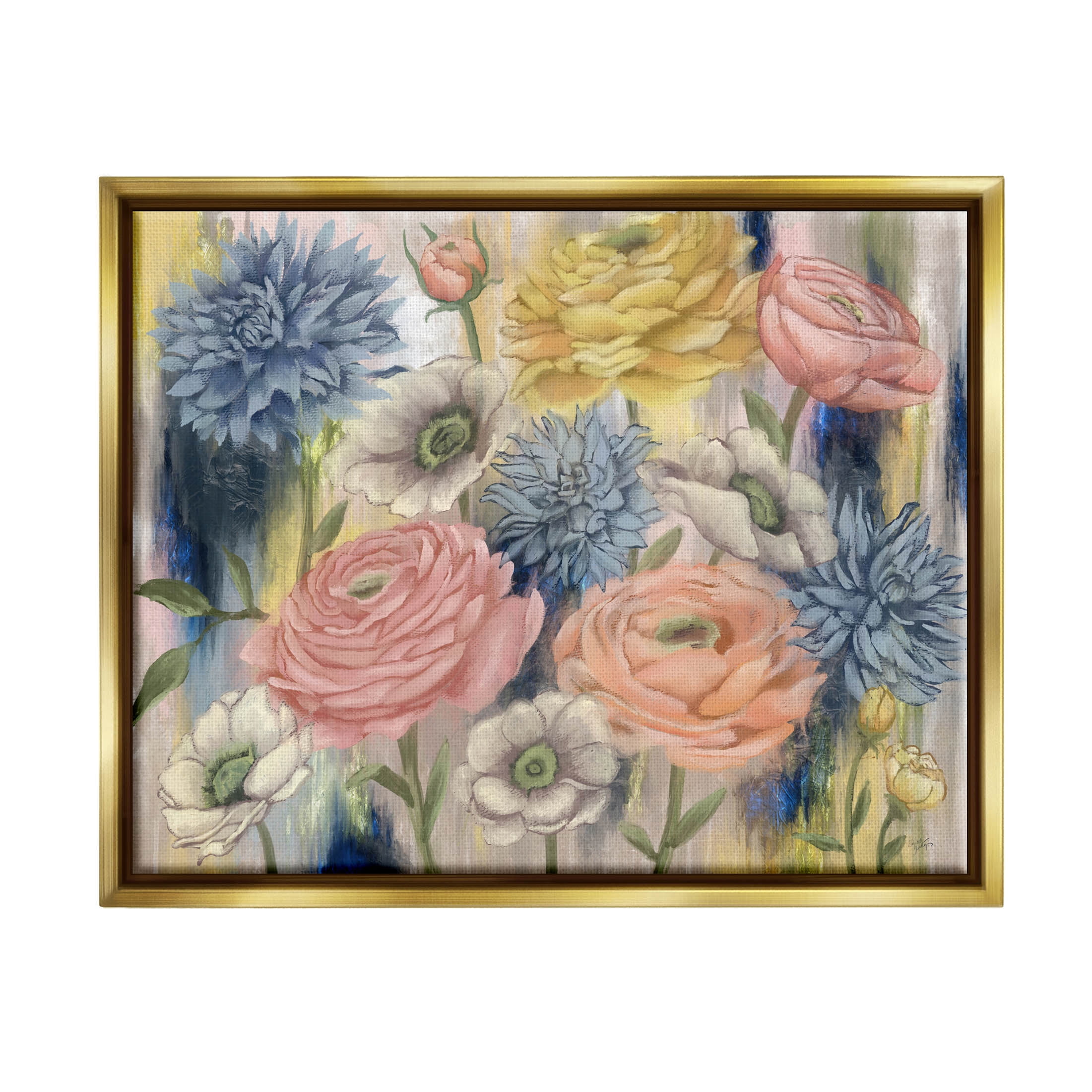Stupell Industries Modern Mixed Flower Blooms Graphic Art Metallic Gold Floating Framed Canvas Print Wall Art, Design by Elizabeth Medley