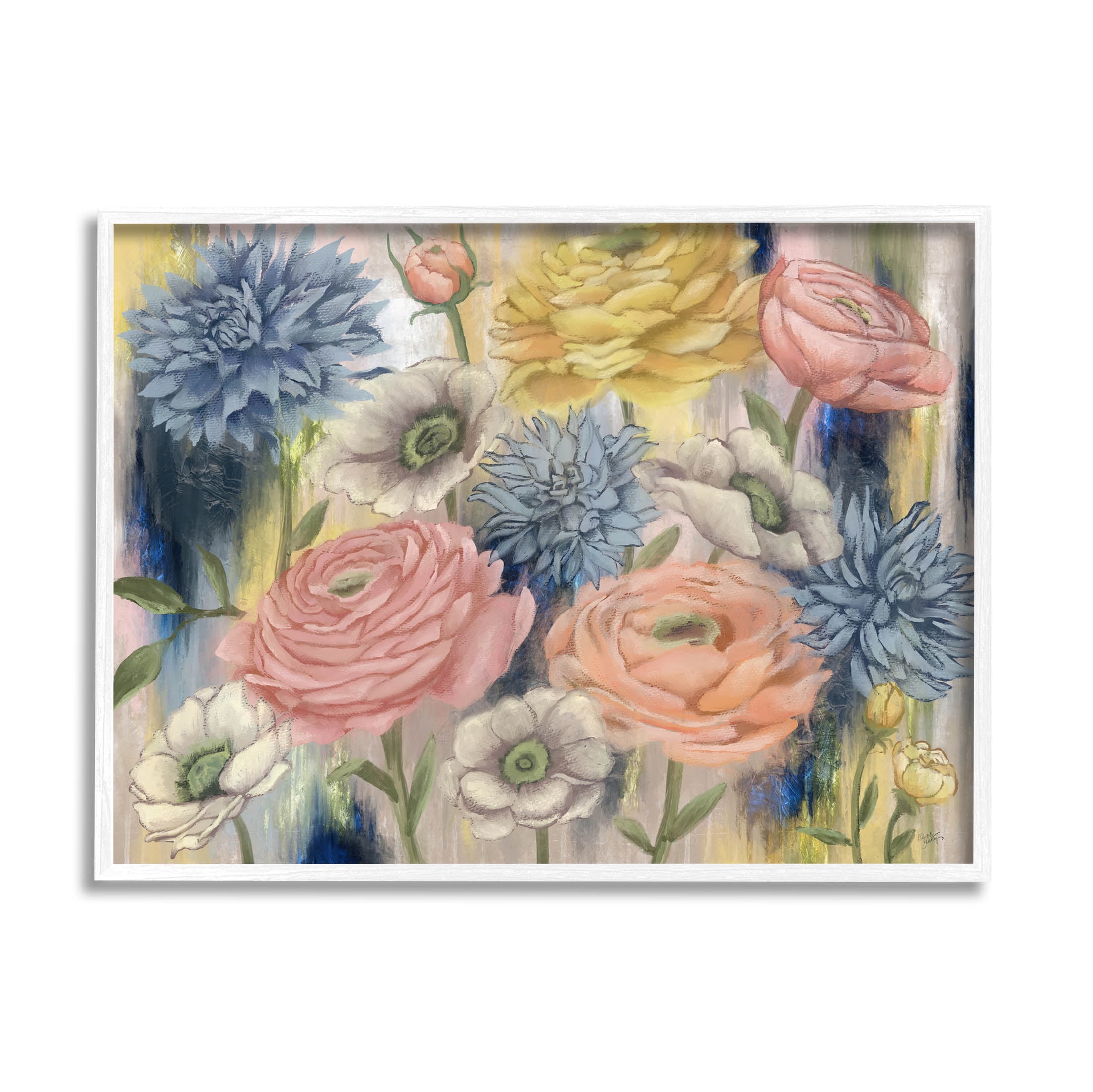 Stupell Industries Modern Mixed Flower Blooms Graphic Art White Framed Art Print Wall Art, Design by Elizabeth Medley