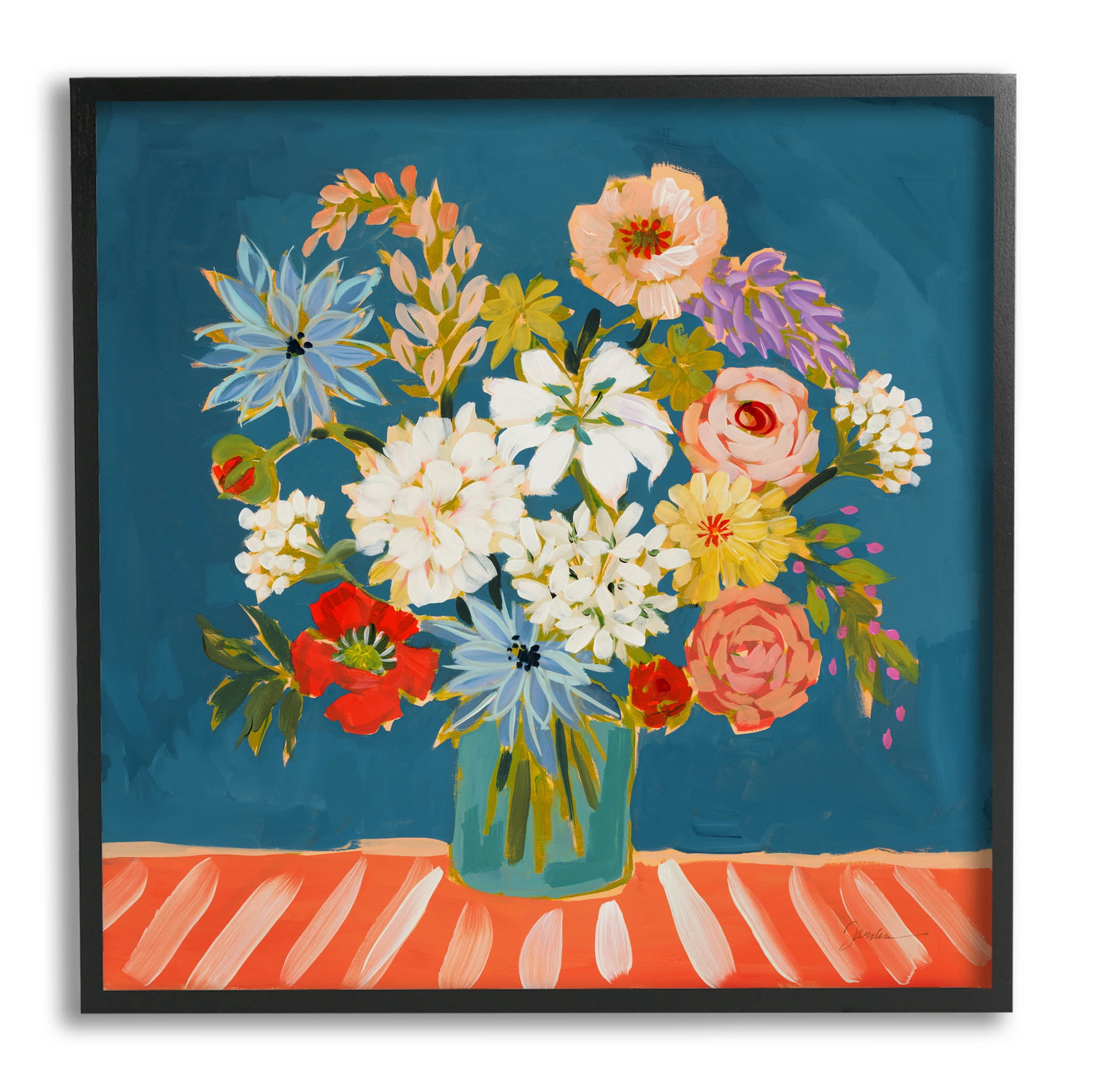Stupell Industries Modern Mixed Vivid Flowers Painting Black Framed Art Print Wall Art, Design by Liz Jardine