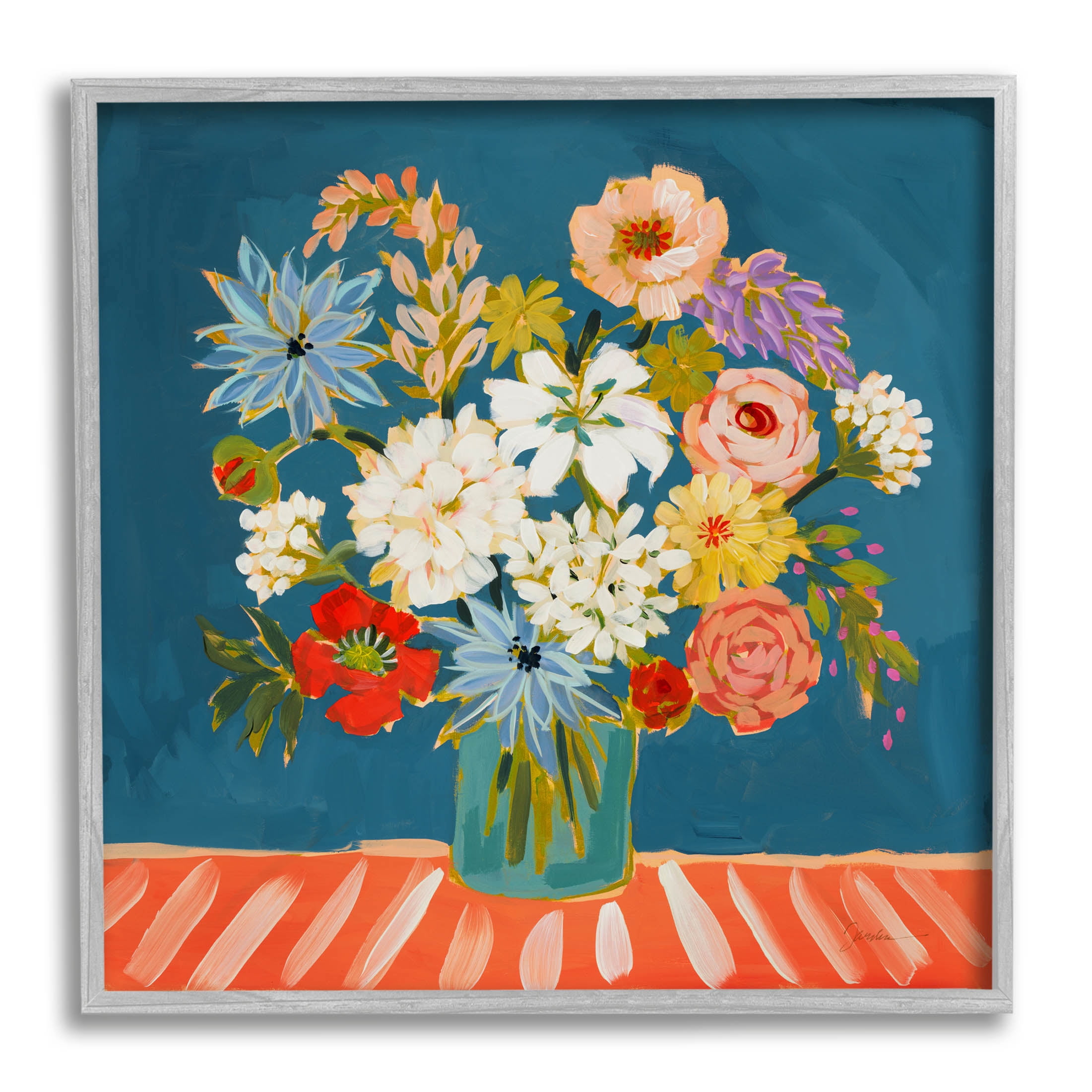 Stupell Industries Modern Mixed Vivid Flowers Painting Gray Framed Art Print Wall Art, Design by Liz Jardine