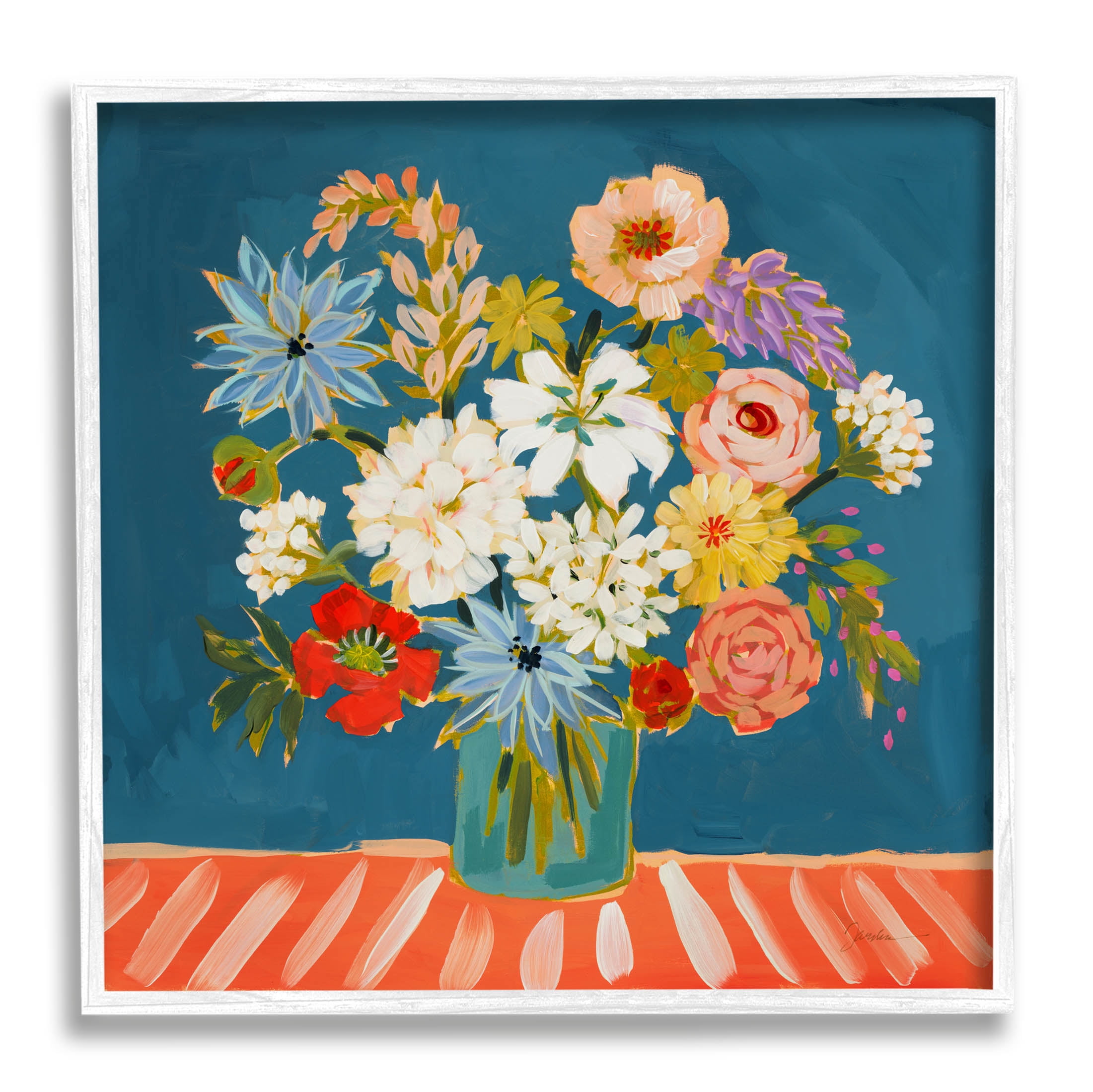 Stupell Industries Modern Mixed Vivid Flowers Painting White Framed Art Print Wall Art, Design by Liz Jardine