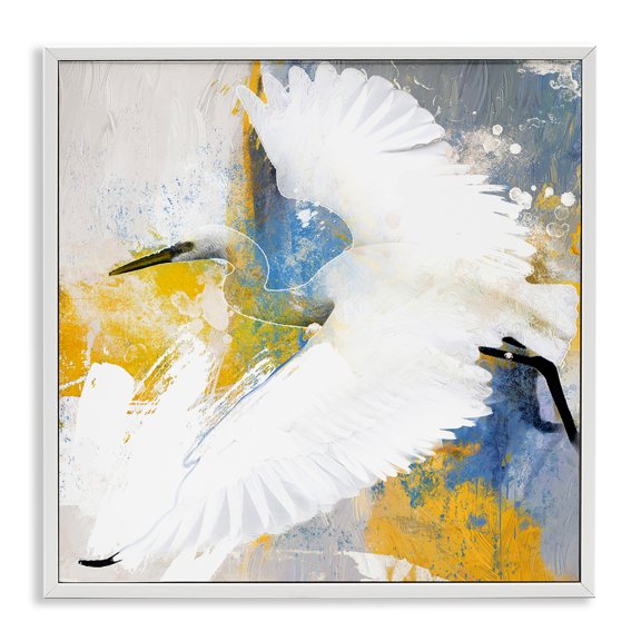 Stupell Industries Modern Modern Egret in Flight White Framed Giclee Art, 12 x 12, by Porter Hastings