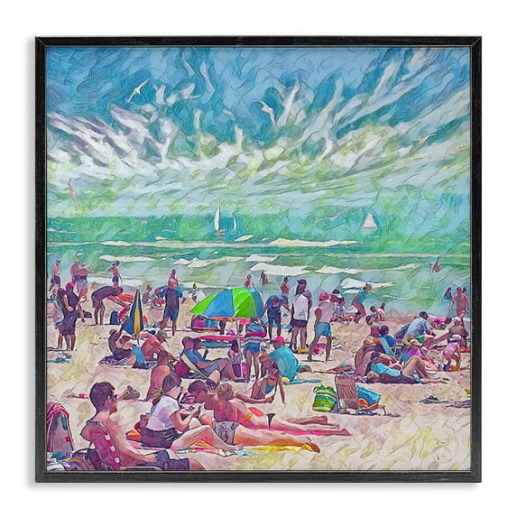 Stupell Industries Modern Modern People on Beach Black Framed Giclee Art, 17 x 17, by Steve Hunziker