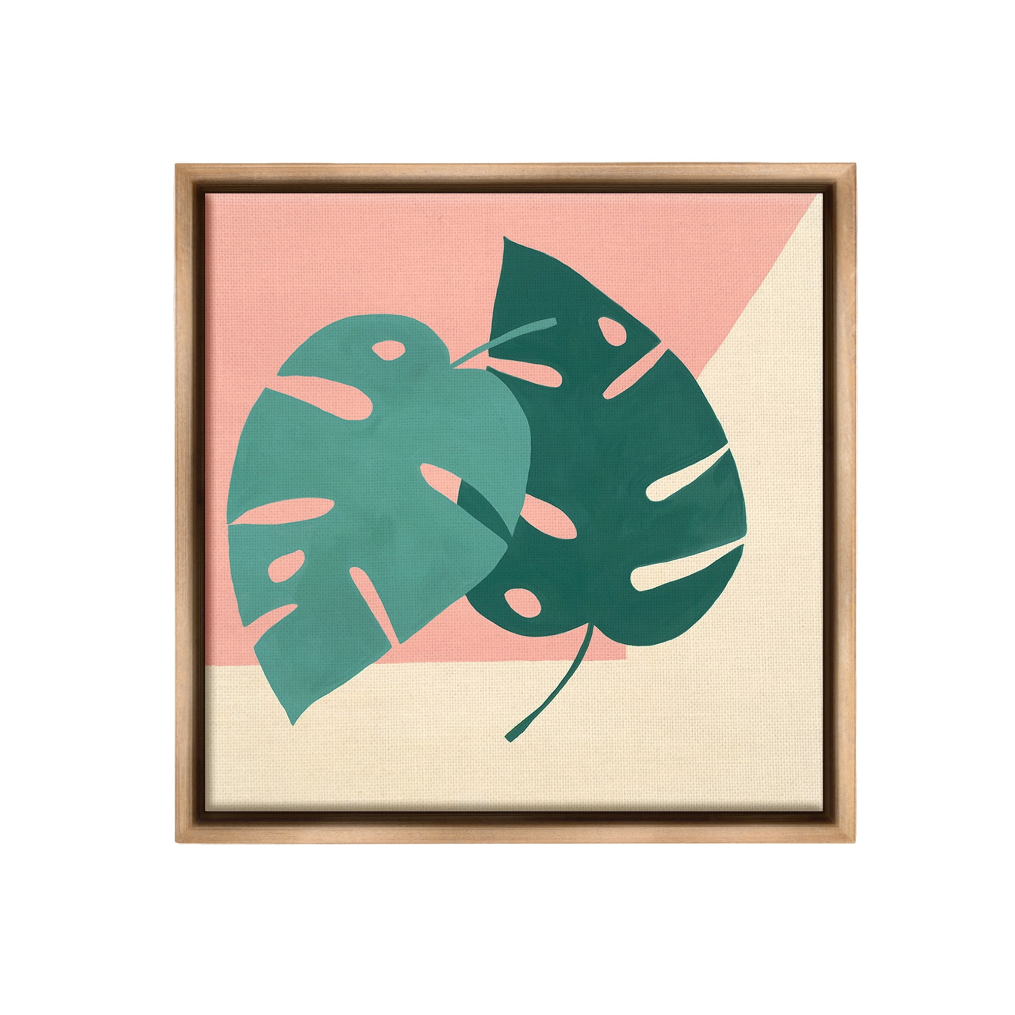 Stupell Industries Modern Monstera Leaf Botanical & Floral Painting Brown Floater Framed Canvas Art Print Wall Art, 18 x 18