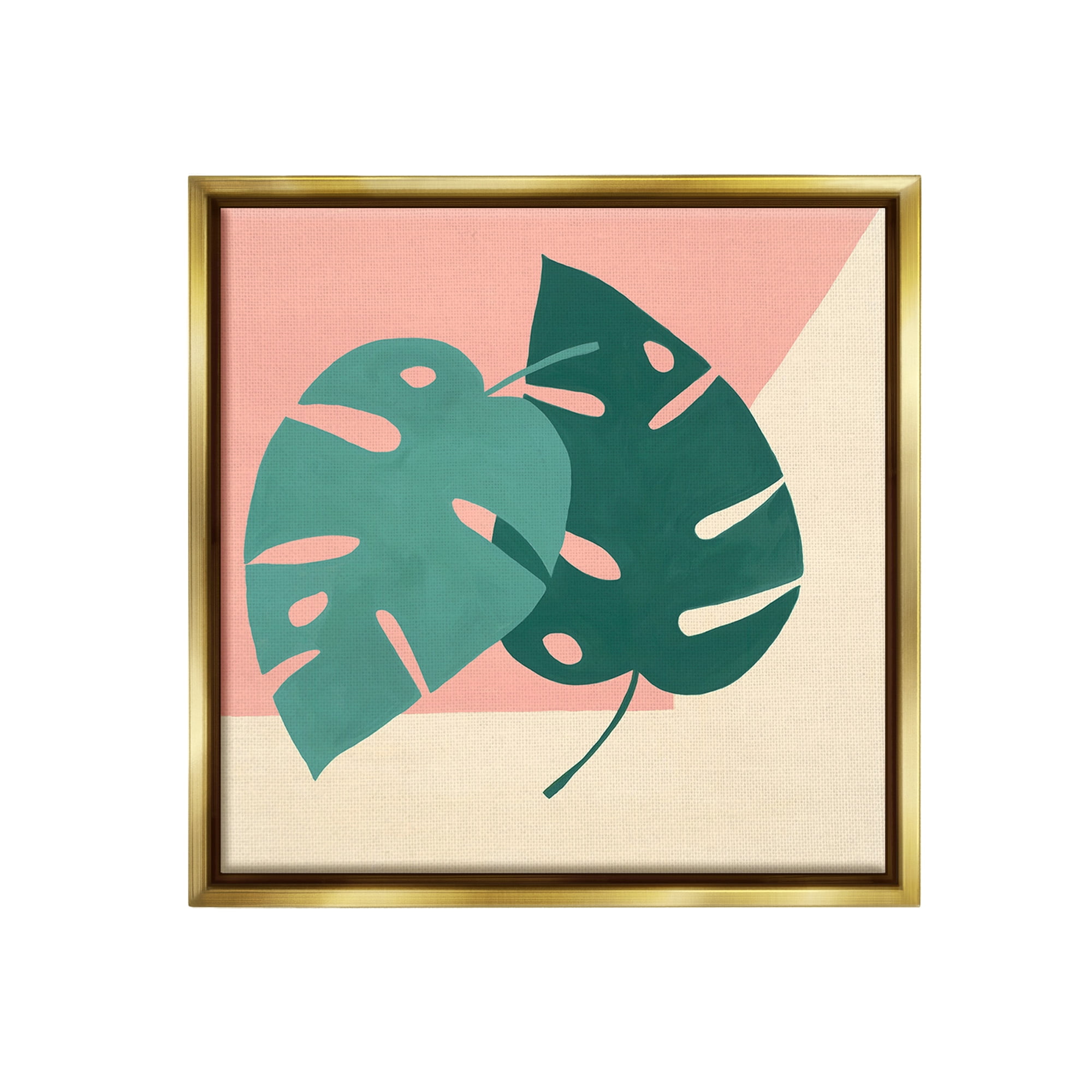 Stupell Industries Modern Monstera Leaf Botanical & Floral Painting Gold Floater Framed Canvas Art Print Wall Art, 25 x 25