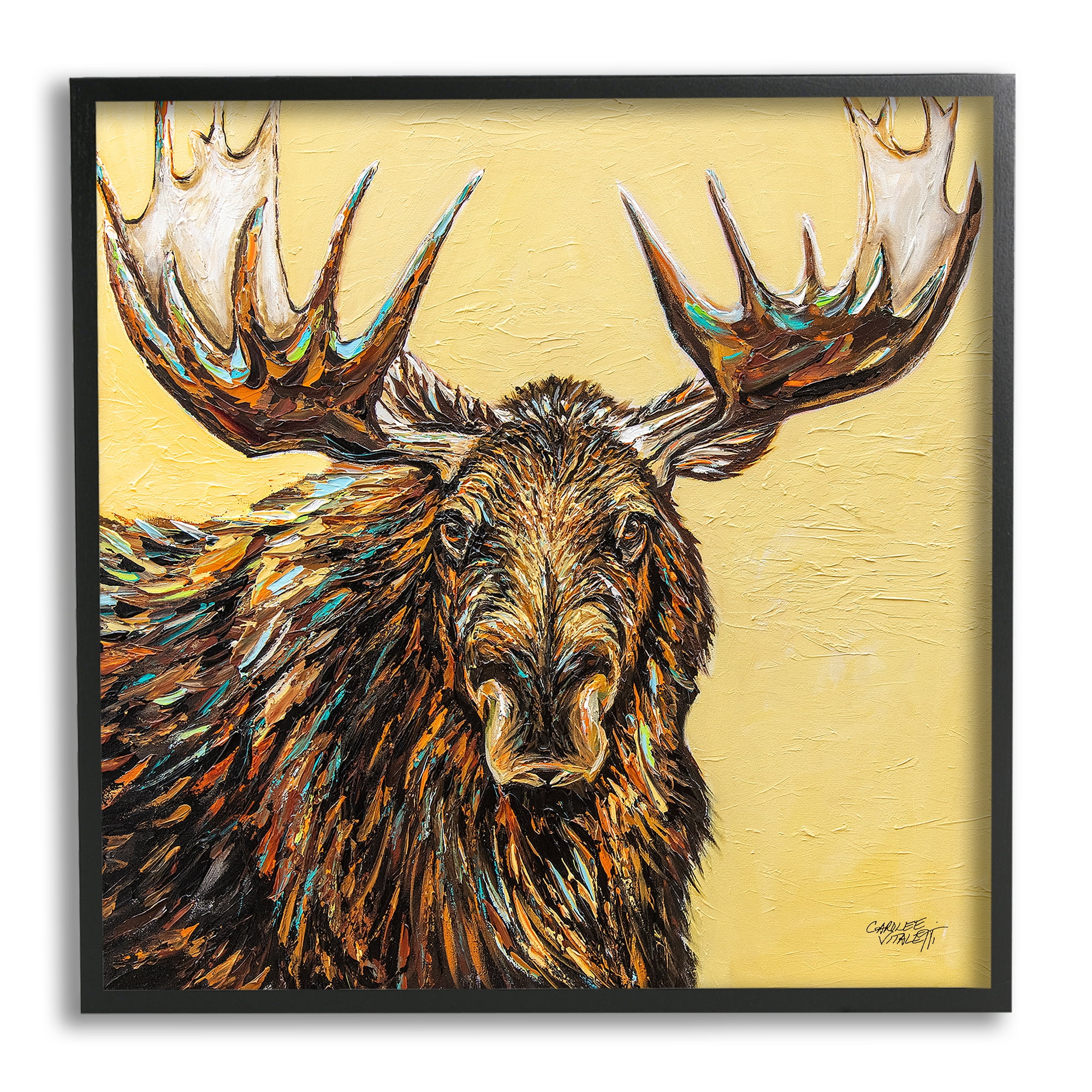 Stupell Industries Modern Moose Painting Animals & Insects Painting Black Framed Art Print Wall Art, 12 x 12