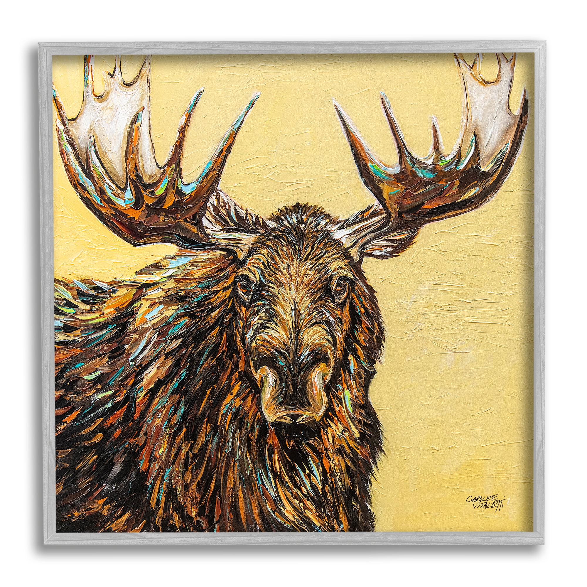 Stupell Industries Modern Moose Painting Animals & Insects Painting Gray Framed Art Print Wall Art, 17 x 17