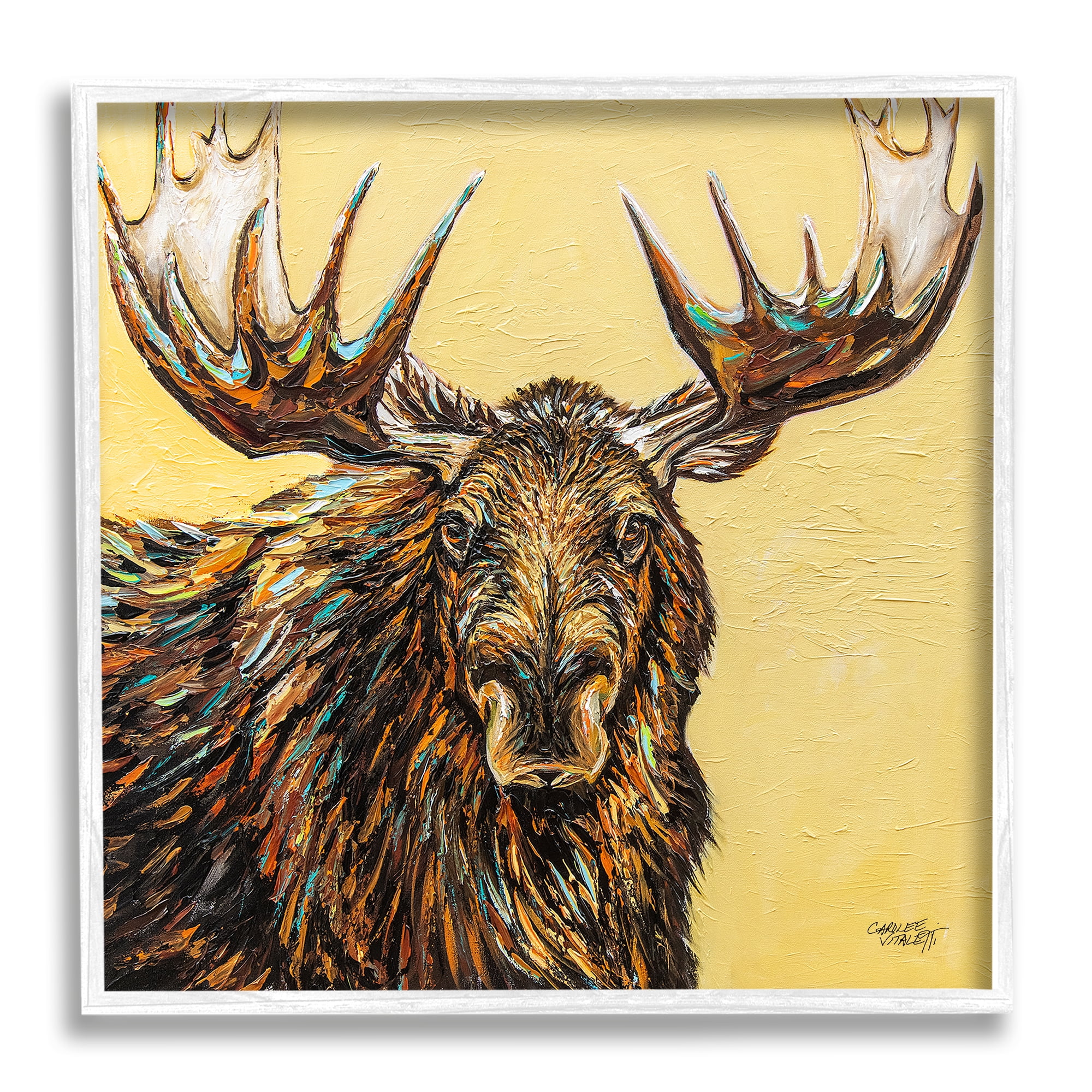 Stupell Industries Modern Moose Painting Animals & Insects Painting White Framed Art Print Wall Art, 24 x 24
