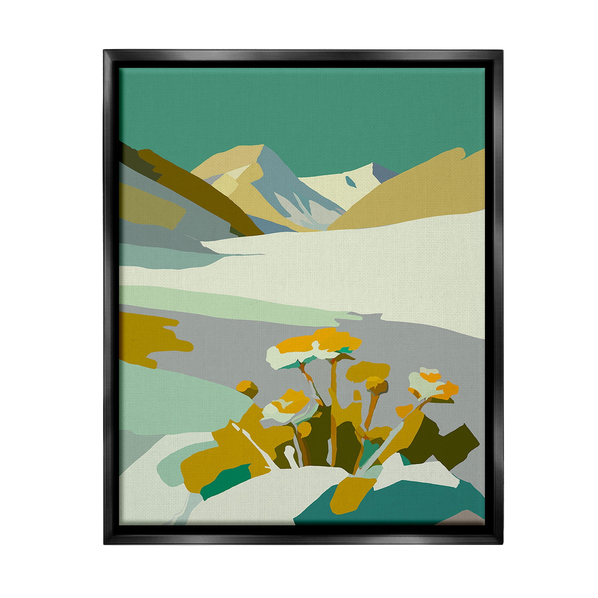 Stupell Industries Modern Mountain Abstraction Landscape Painting Black Floater Framed Canvas Art Print Wall Art, 25 x 31
