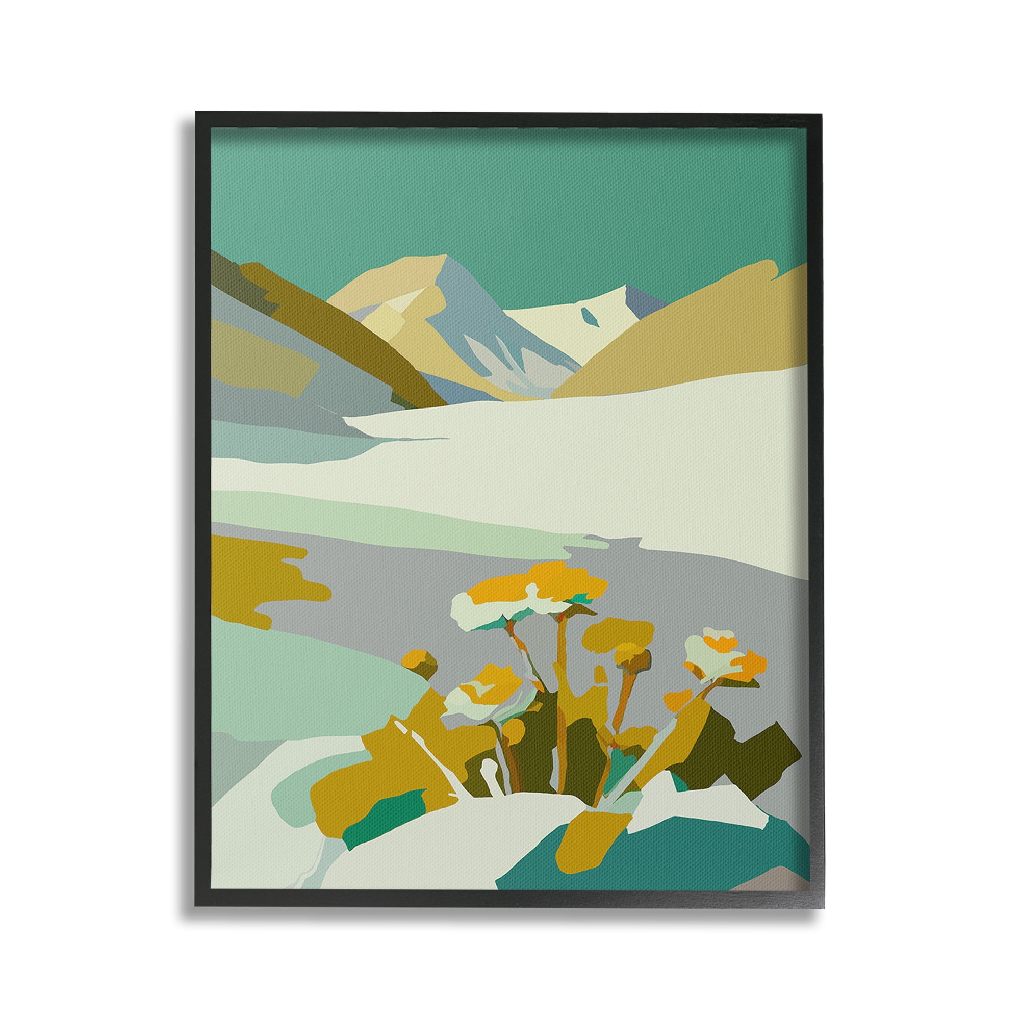 Stupell Industries Modern Mountain Abstraction Landscape Painting Black Framed Art Print Wall Art, 16 x 20