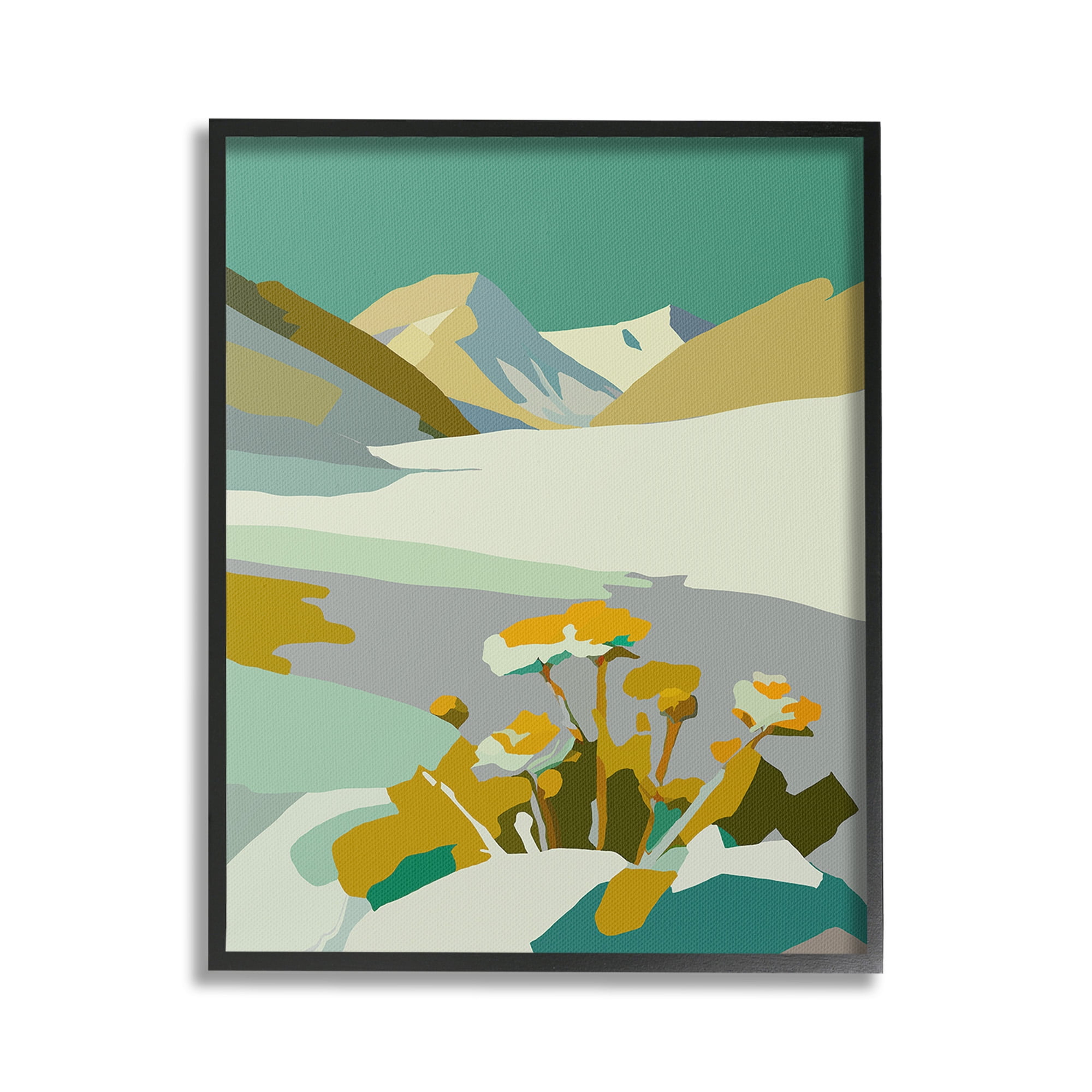 Stupell Industries Modern Mountain Abstraction Landscape Painting Black Framed Art Print Wall Art, 24 x 30