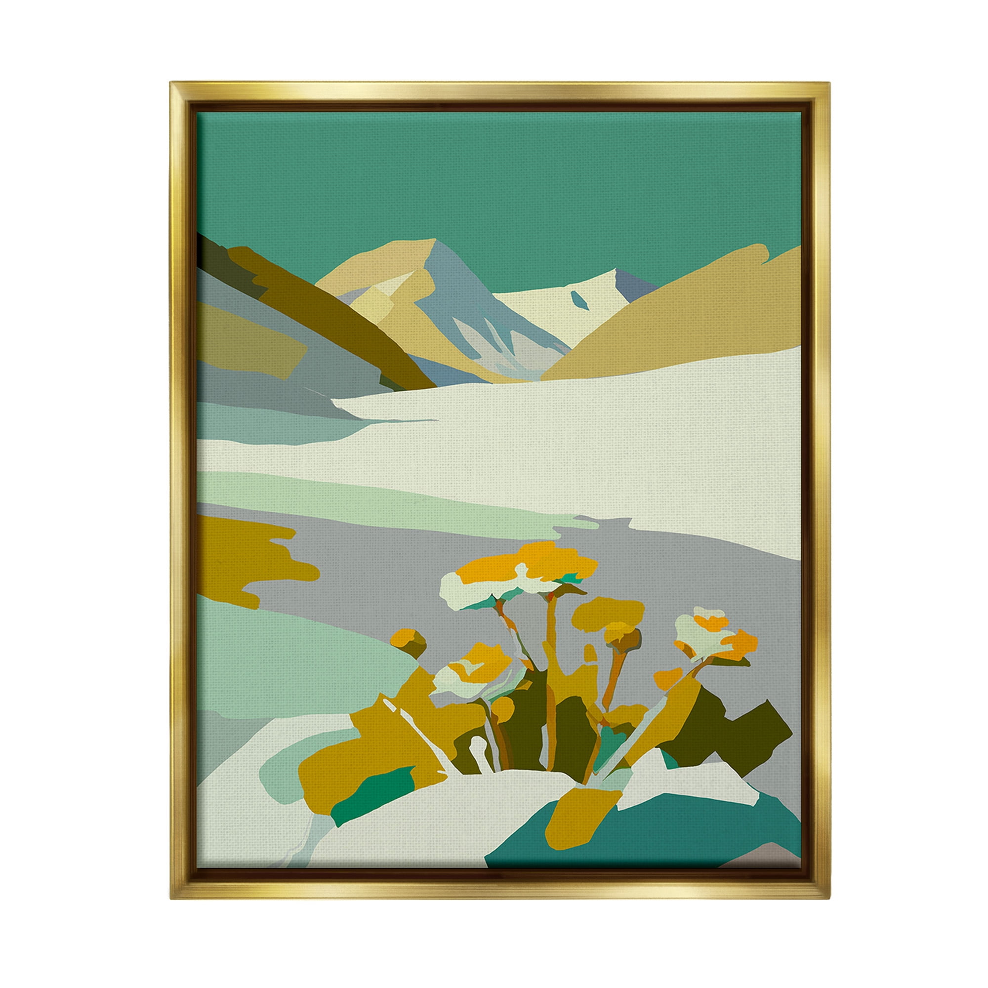 Stupell Industries Modern Mountain Abstraction Landscape Painting Gold Floater Framed Canvas Art Print Wall Art, 25 x 31
