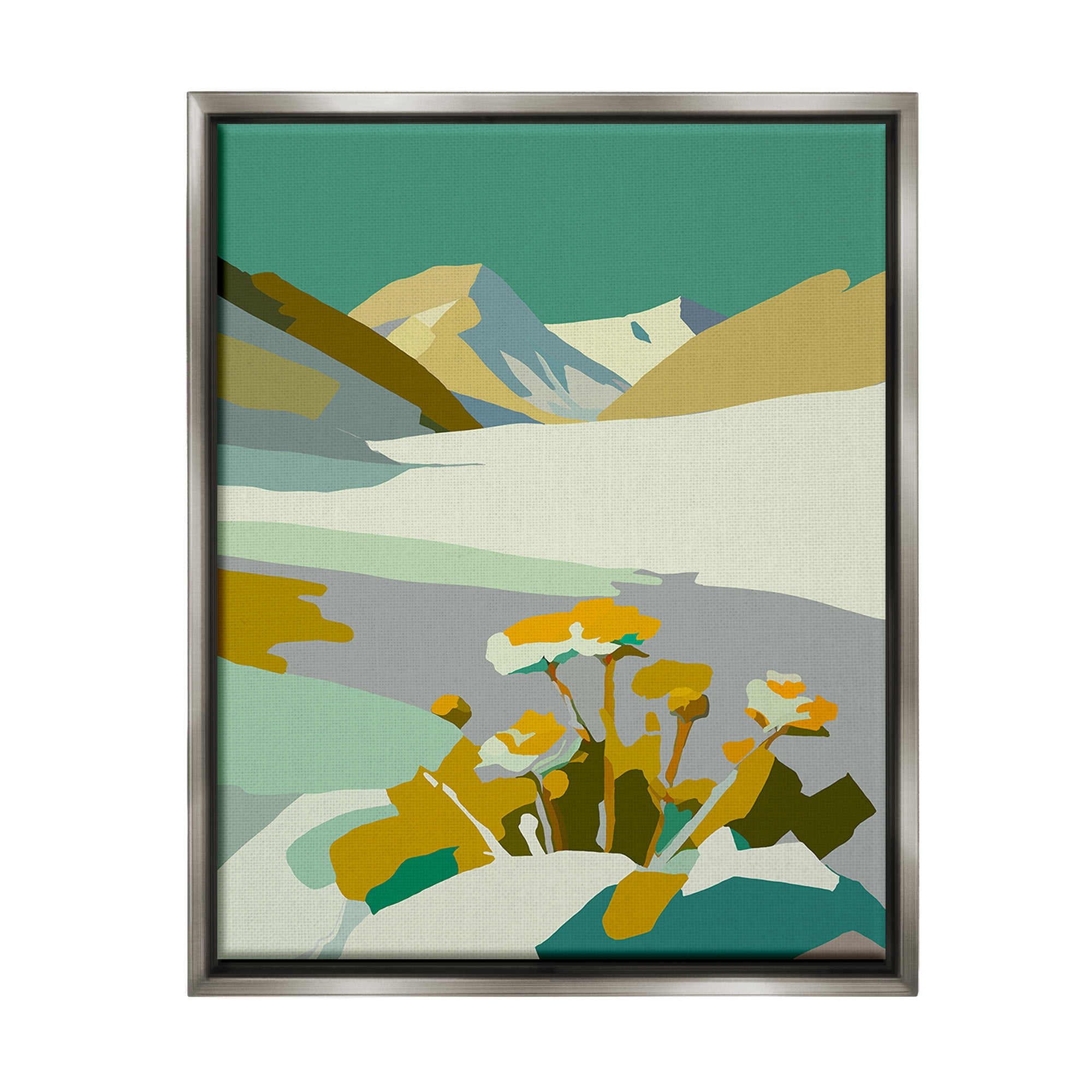 Stupell Industries Modern Mountain Abstraction Landscape Painting Gray Floater Framed Canvas Art Print Wall Art, 25 x 31