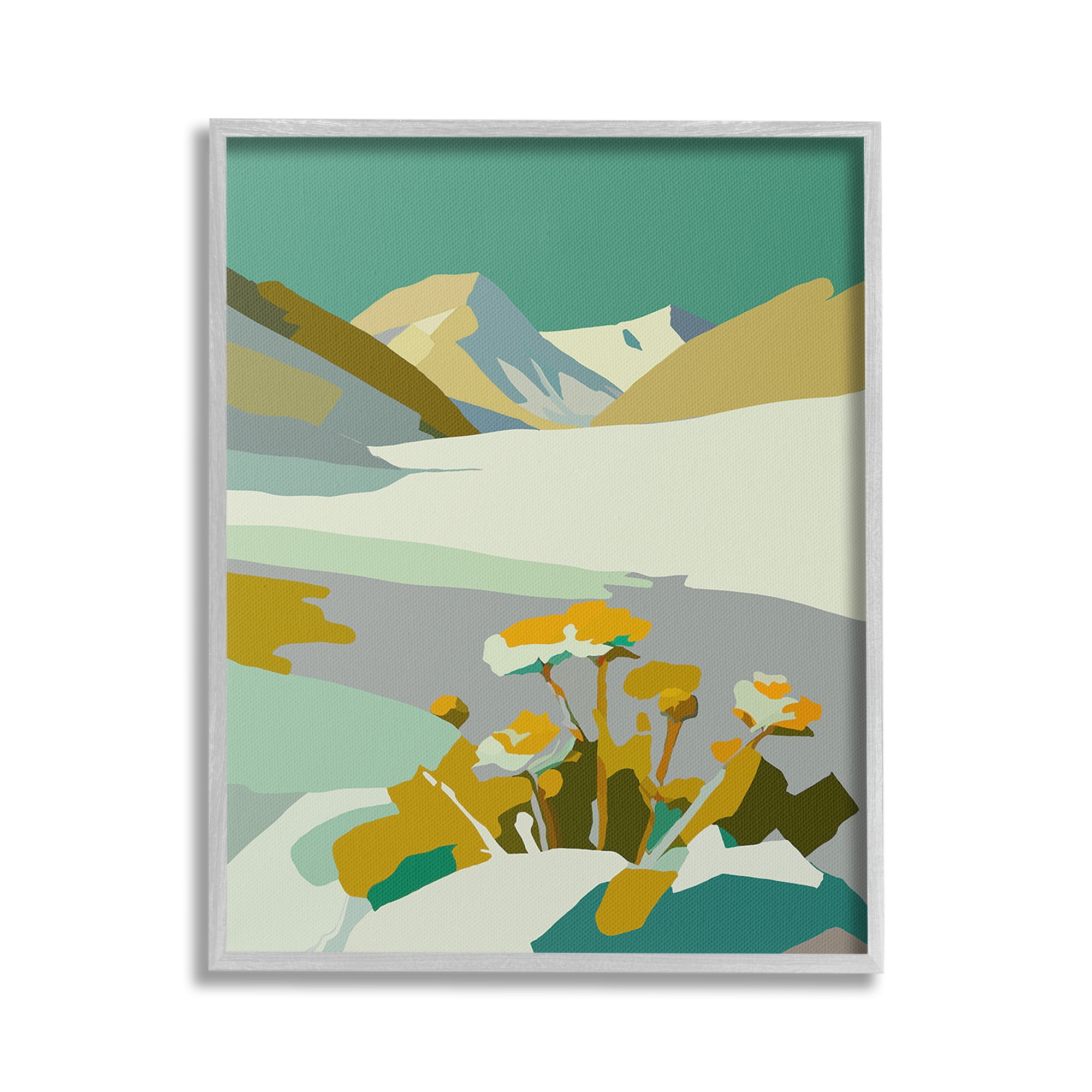 Stupell Industries Modern Mountain Abstraction Landscape Painting Gray Framed Art Print Wall Art, 16 x 20