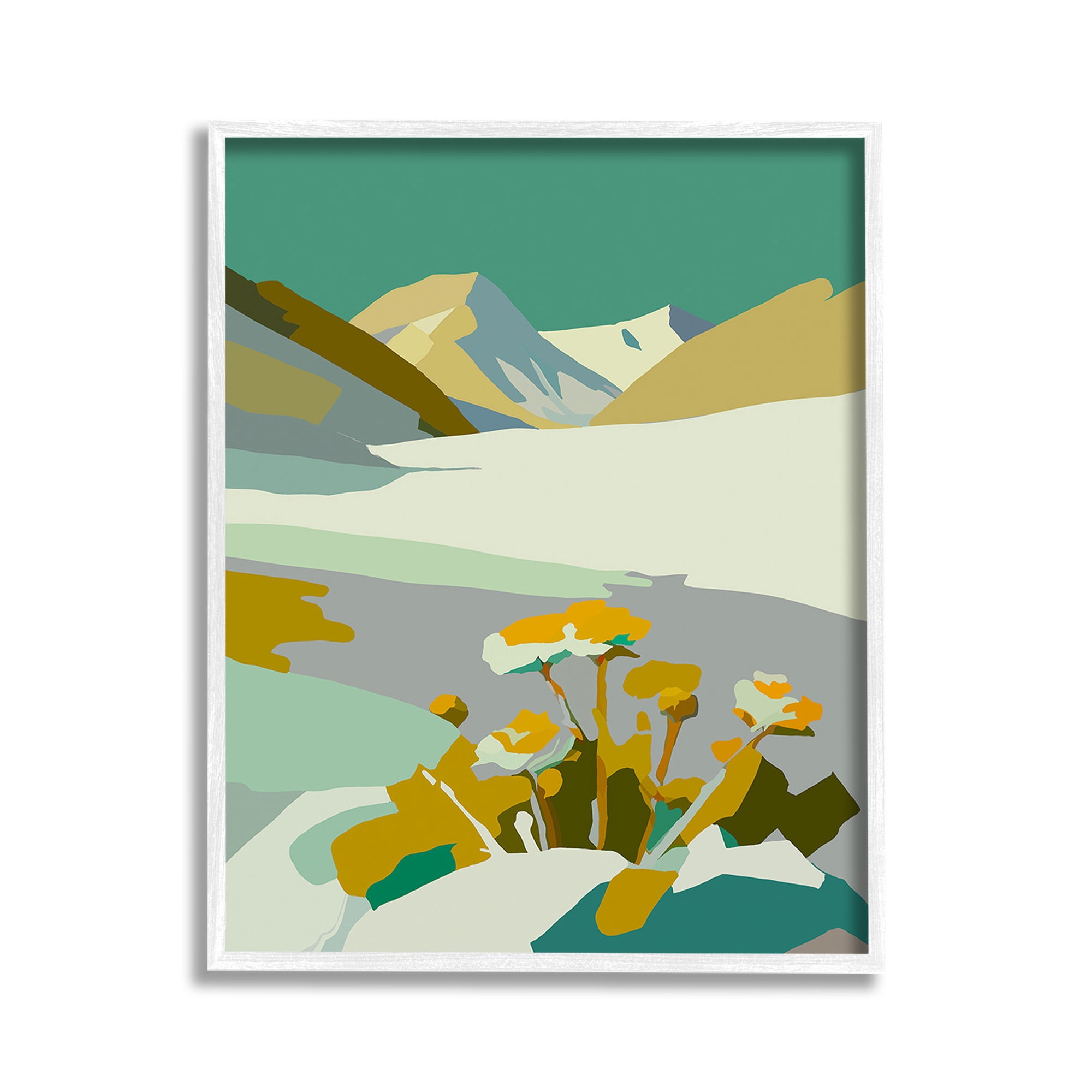 Stupell Industries Modern Mountain Abstraction Landscape Painting White Framed Art Print Wall Art, 11 x 14