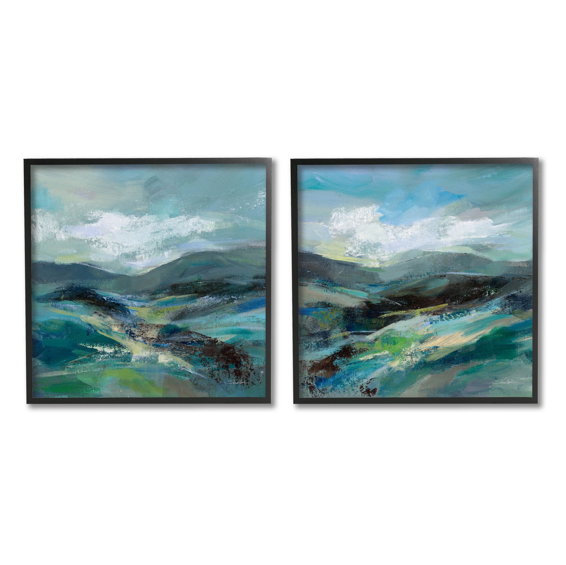 Stupell Industries Modern Mountain Horizon Scene Painting Black Framed Art Print Wall Art, Set of 2, Design by Silvia Vassileva