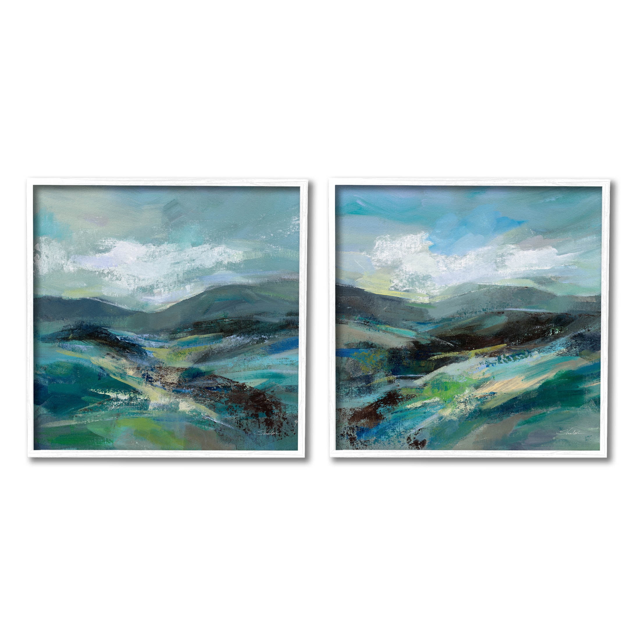 Stupell Industries Modern Mountain Horizon Scene Painting White Framed Art Print Wall Art, Set of 2, Design by Silvia Vassileva