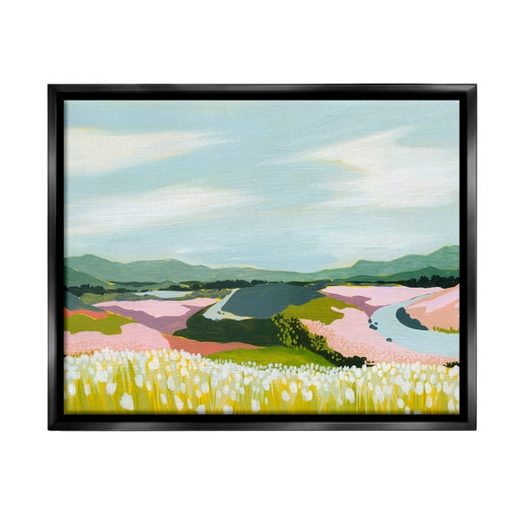 Stupell Industries Modern Mountain Stream Landscape Painting Black Floater Framed Canvas Art Print Wall Art, 21 x 17