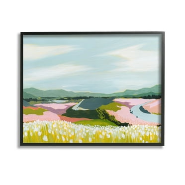Stupell Industries Modern Mountain Stream Landscape Painting Black Framed Art Print Wall Art, 14 x 11