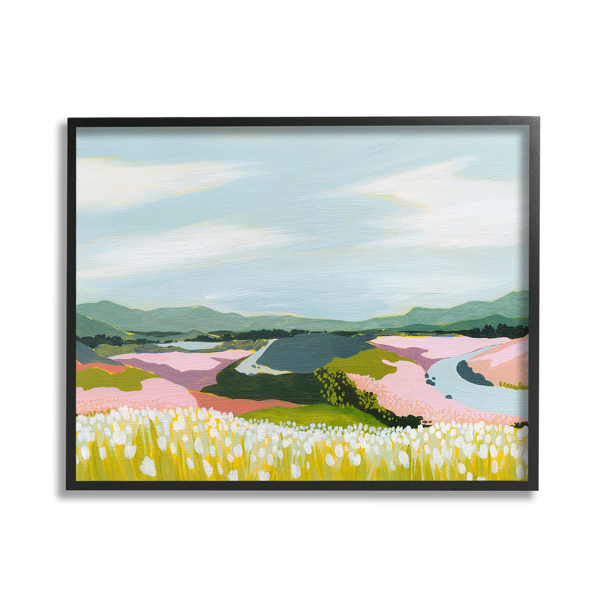 Stupell Industries Modern Mountain Stream Landscape Painting Black Framed Art Print Wall Art, 20 x 16