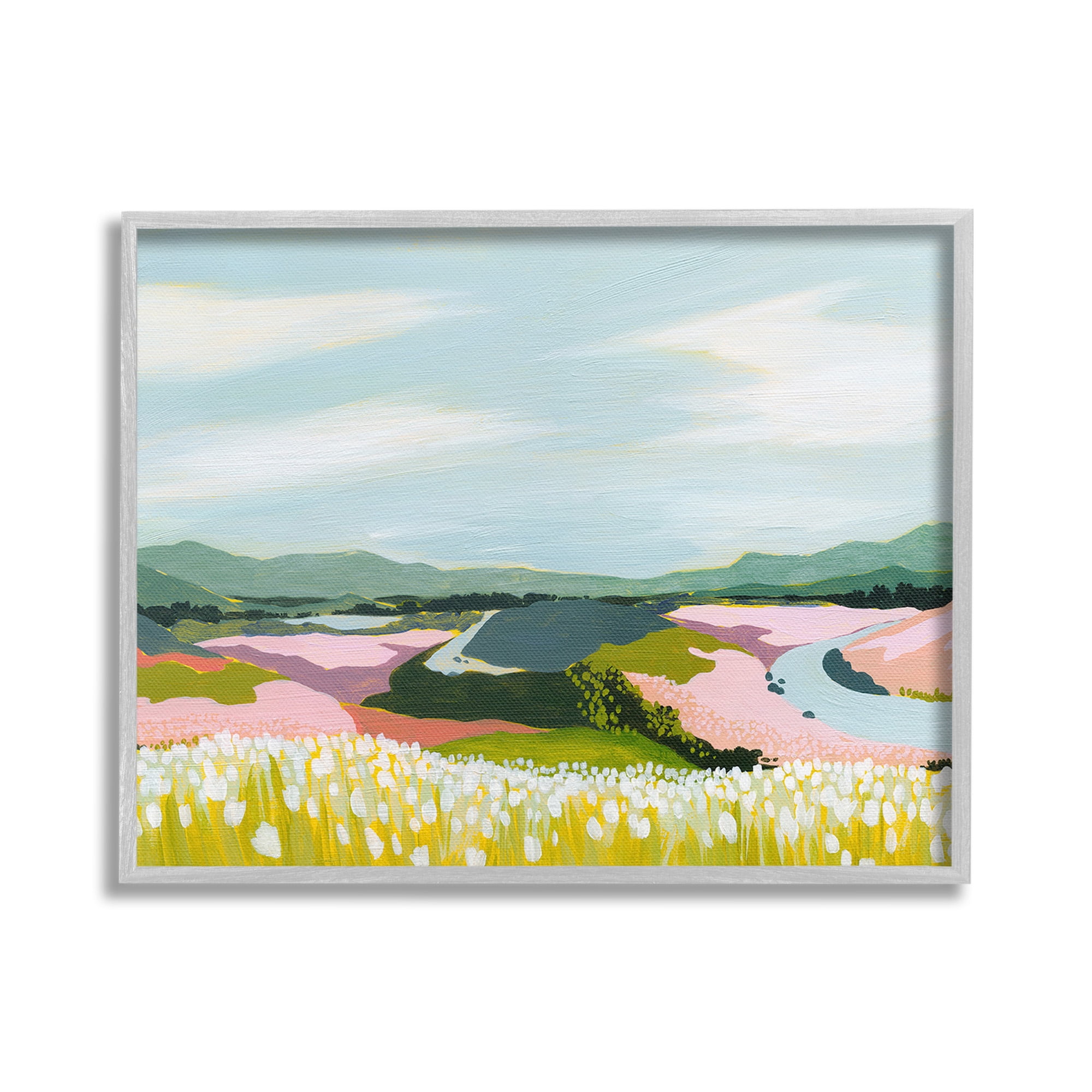 Stupell Industries Modern Mountain Stream Landscape Painting Gray Framed Art Print Wall Art, 30 x 24
