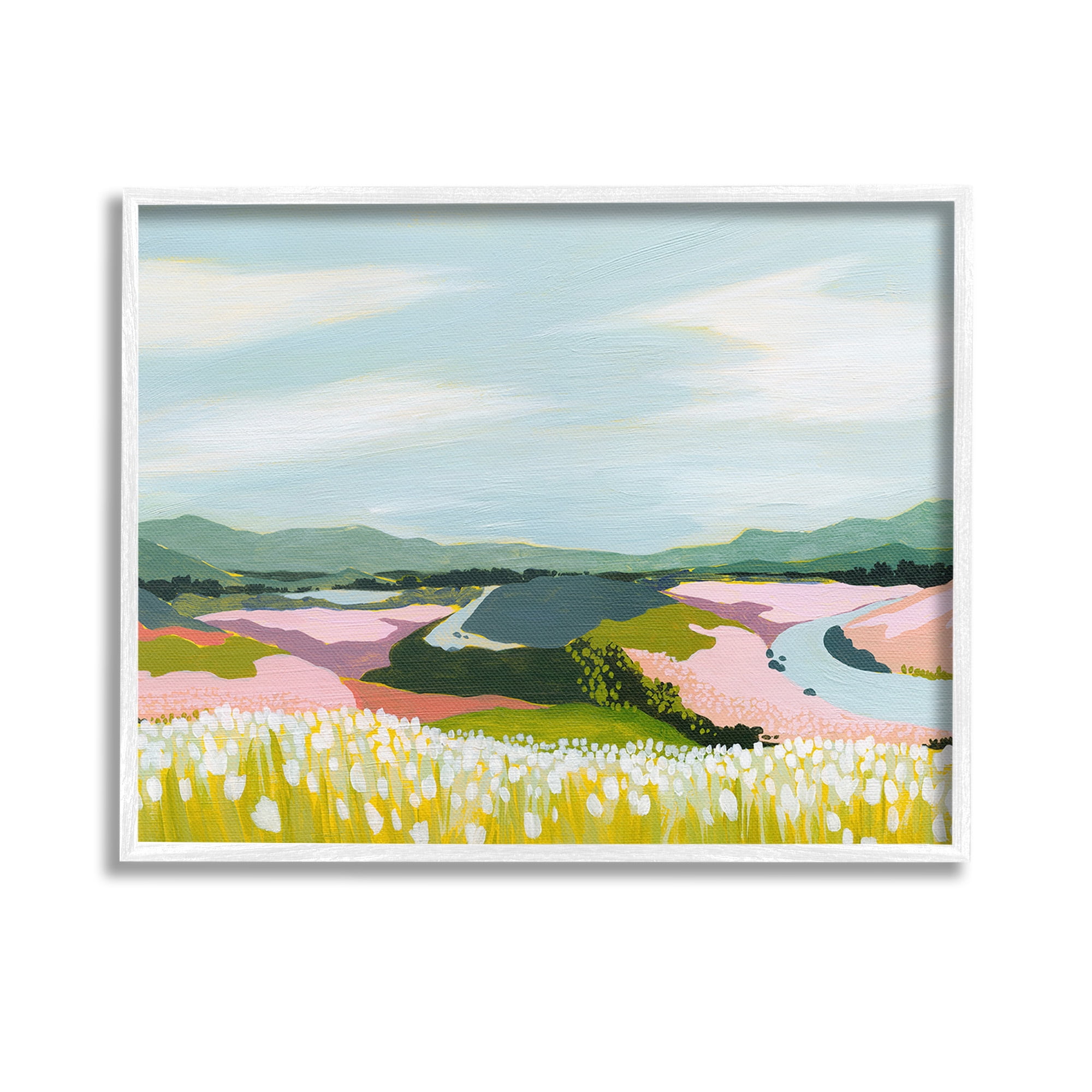 Stupell Industries Modern Mountain Stream Landscape Painting White Framed Art Print Wall Art, 14 x 11