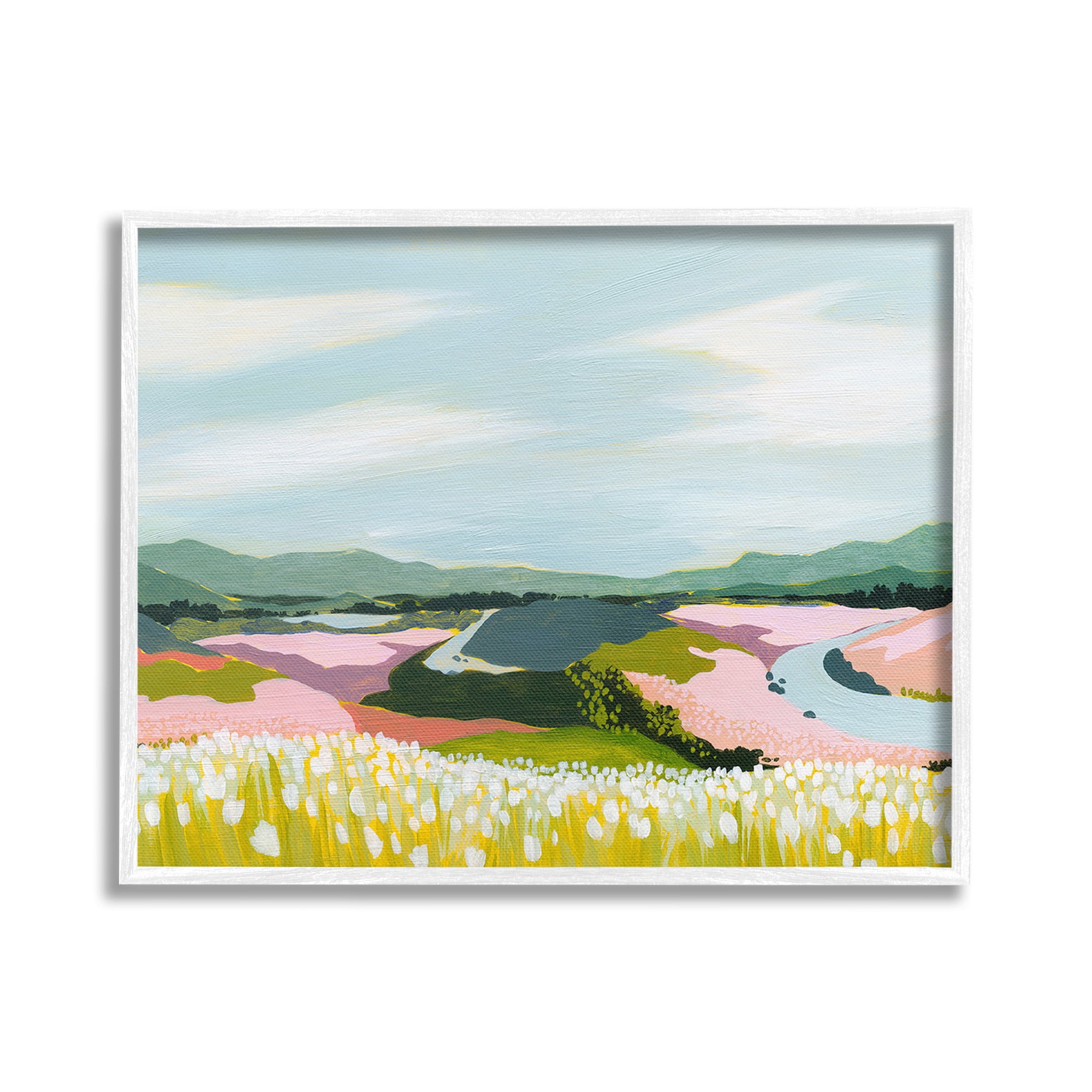 Stupell Industries Modern Mountain Stream Landscape Painting White Framed Art Print Wall Art, 20 x 16