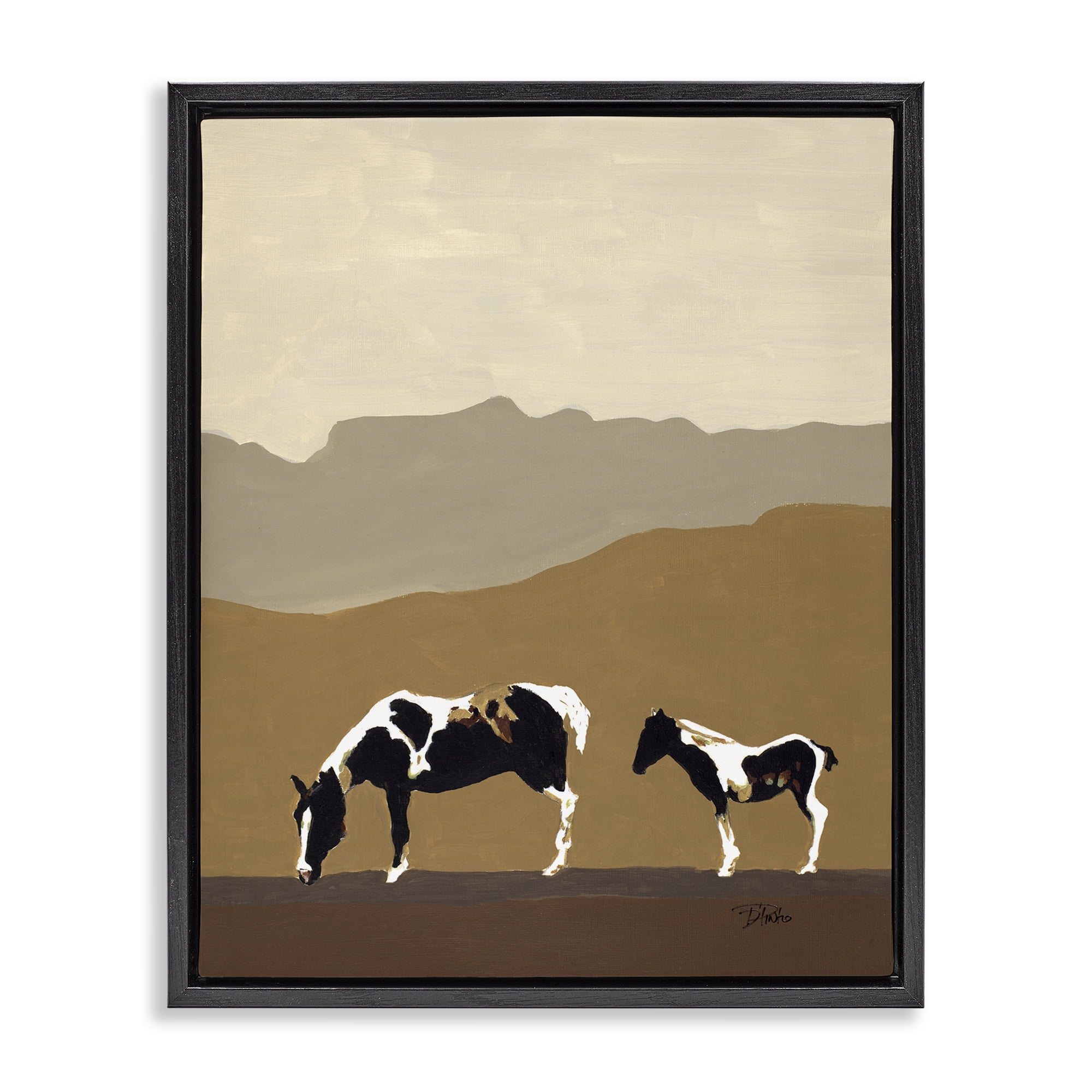 Stupell Industries Modern Mountains Horses Black Framed Floater Canvas Wall Art, design by Patricia Pinto