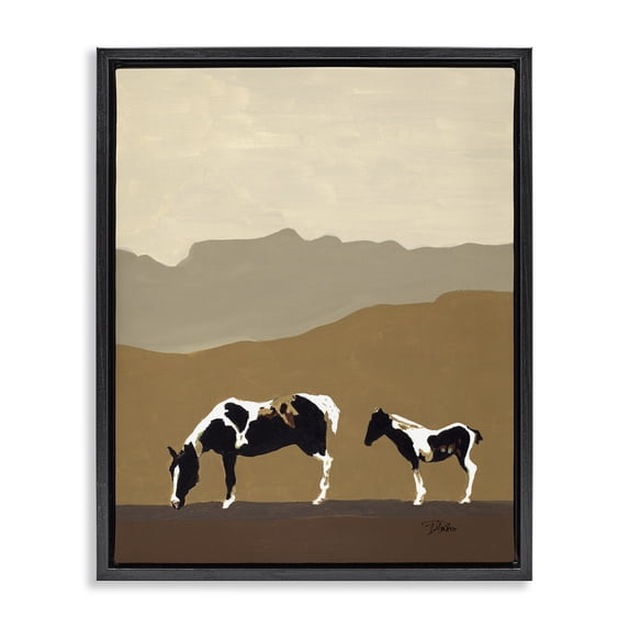 Stupell Industries Rustic Lodge Modern Mountains Horses Black Floating Frame Canvas Art, 17 x 21, by Patricia Pinto