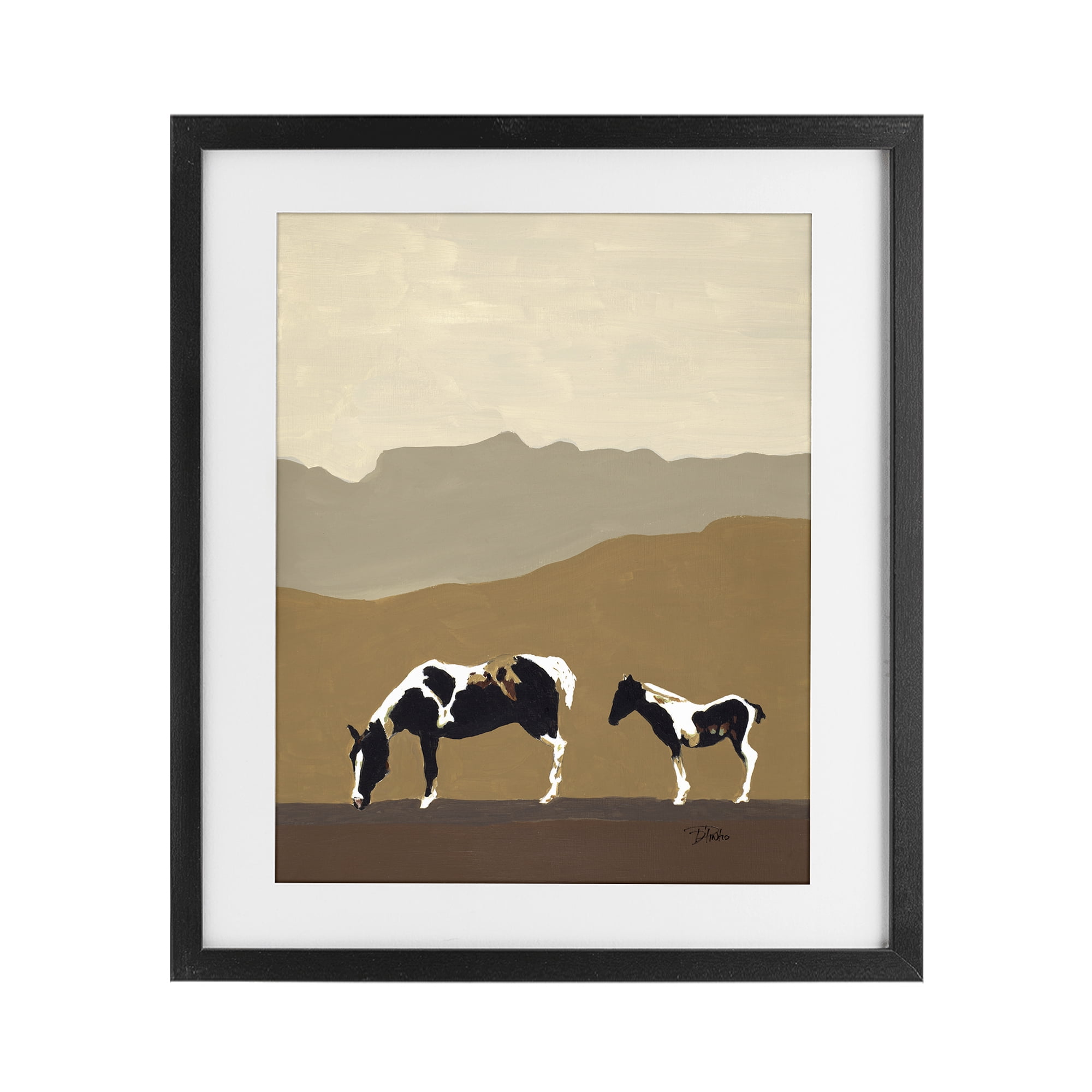 Stupell Industries Modern Mountains Horses Black Framed Print Under Glass, design by Patricia Pinto