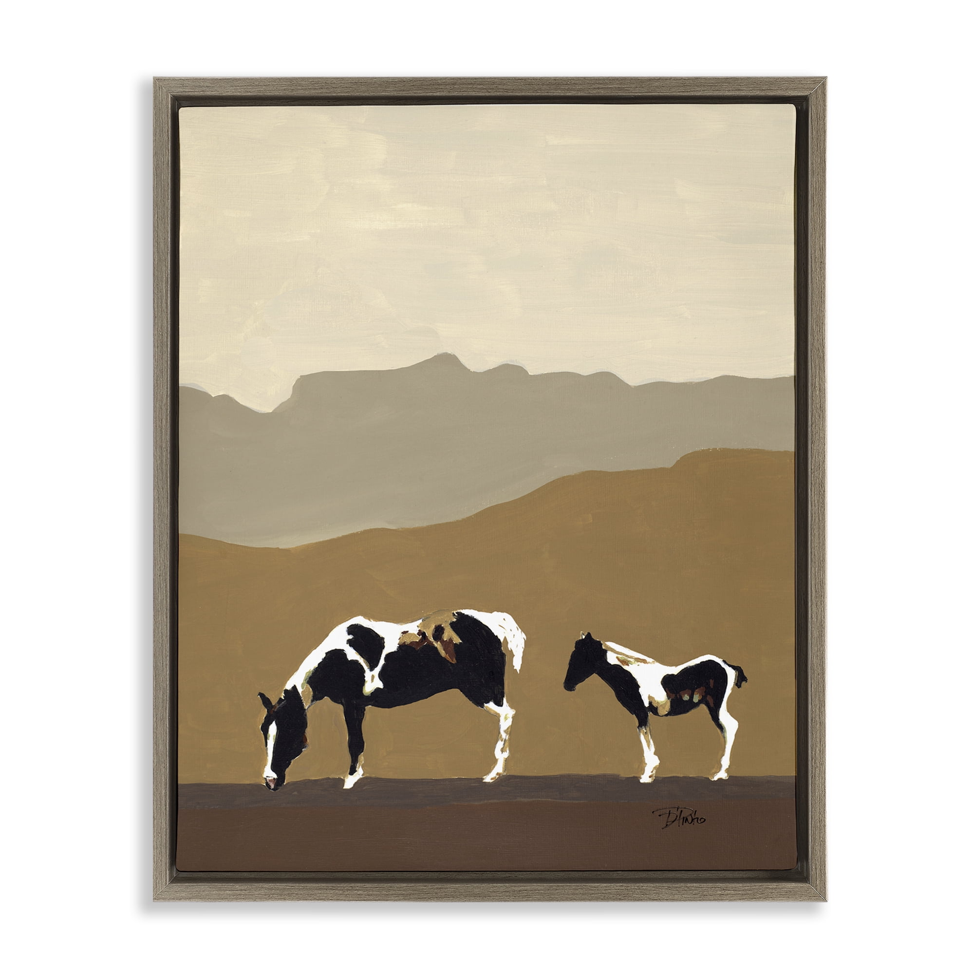 Stupell Industries Modern Mountains Horses Brown Framed Floater Canvas Wall Art, design by Patricia Pinto