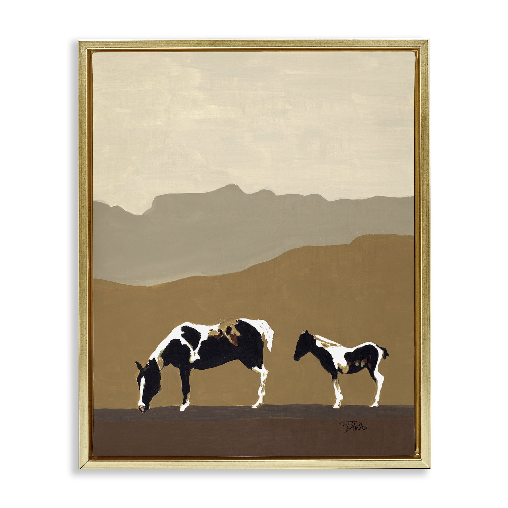 Stupell Industries Modern Mountains Horses Gold Framed Floater Canvas Wall Art, design by Patricia Pinto