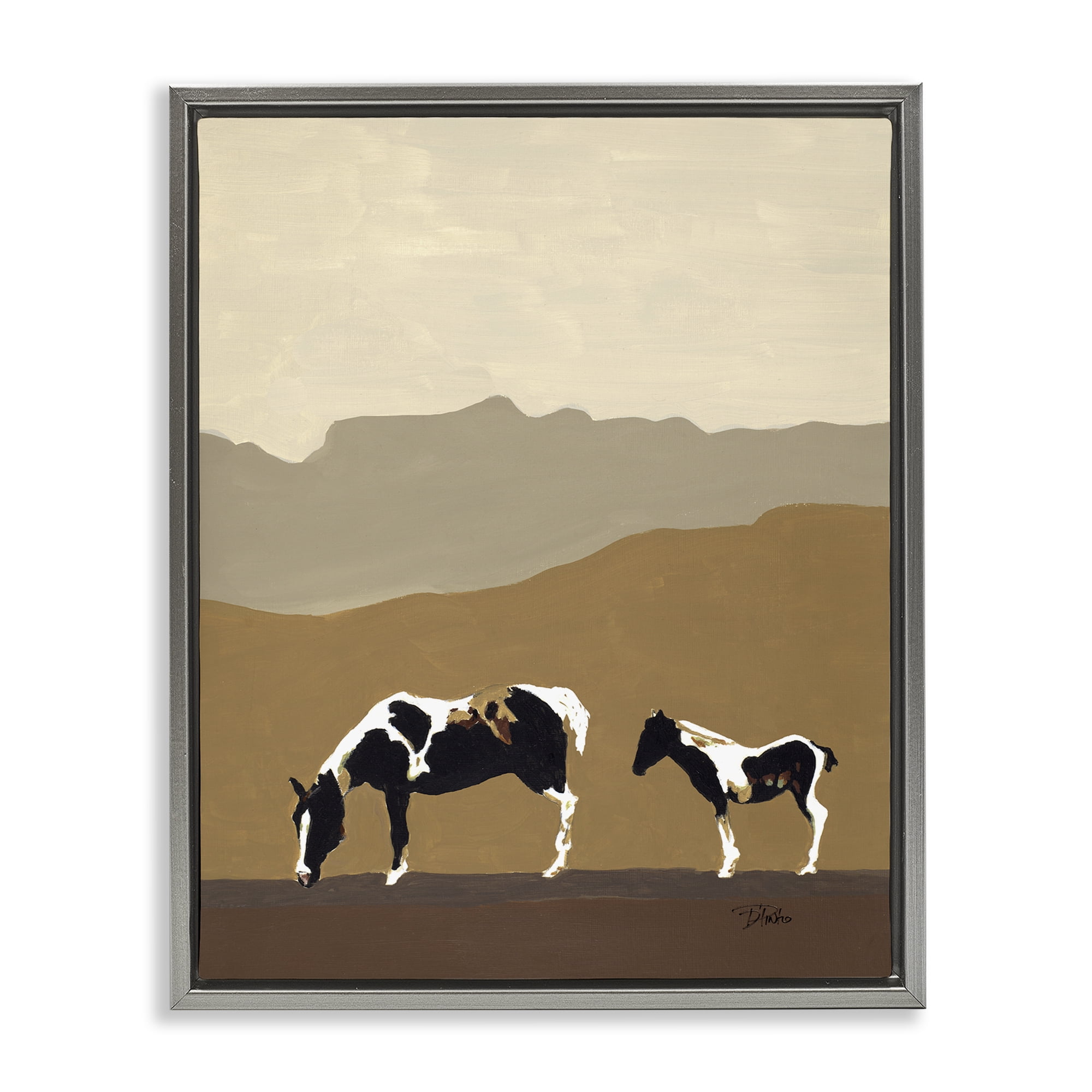 Stupell Industries Modern Mountains Horses Gray Framed Floater Canvas Wall Art, design by Patricia Pinto