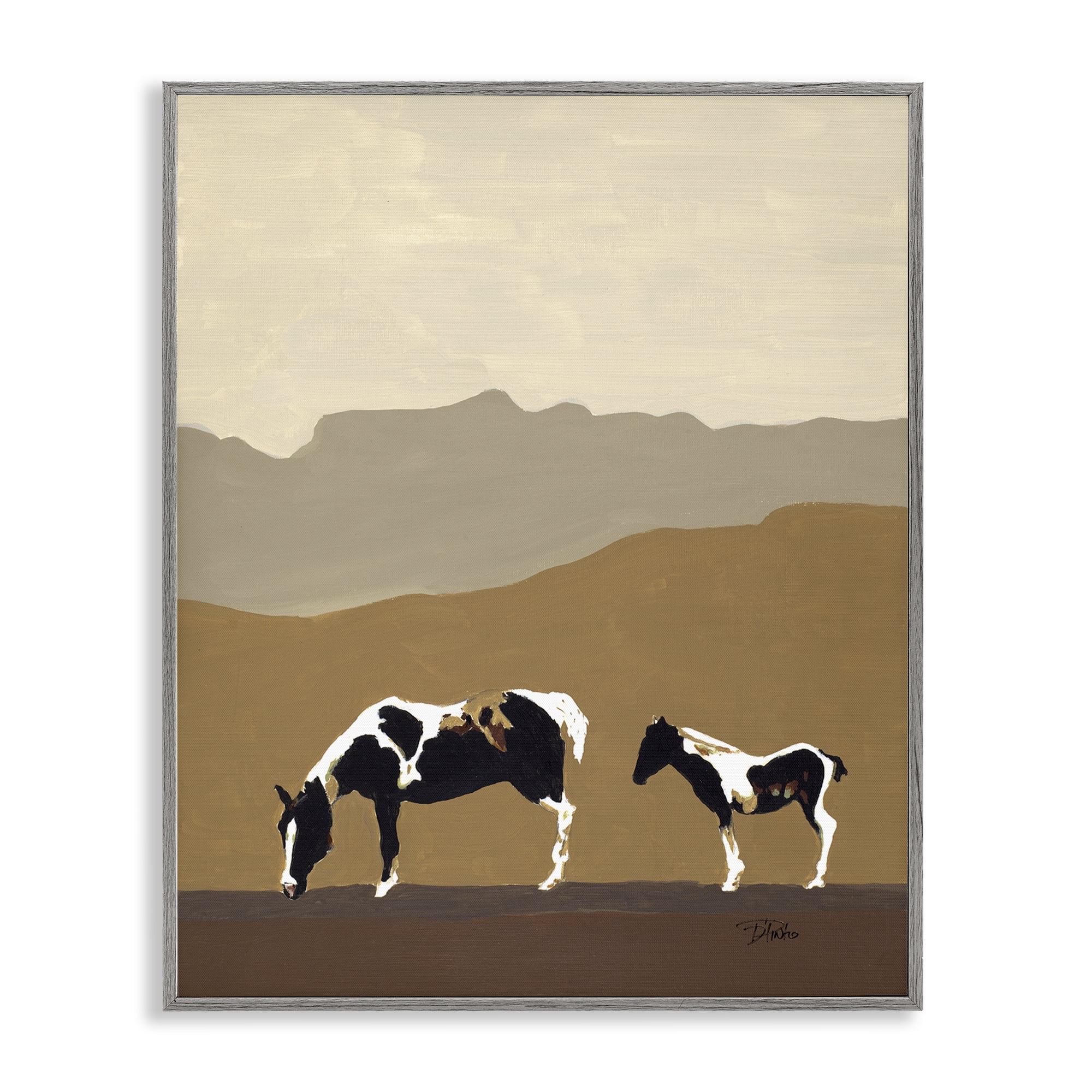 Stupell Industries Modern Mountains Horses Gray Framed Giclee Art, design by Patricia Pinto