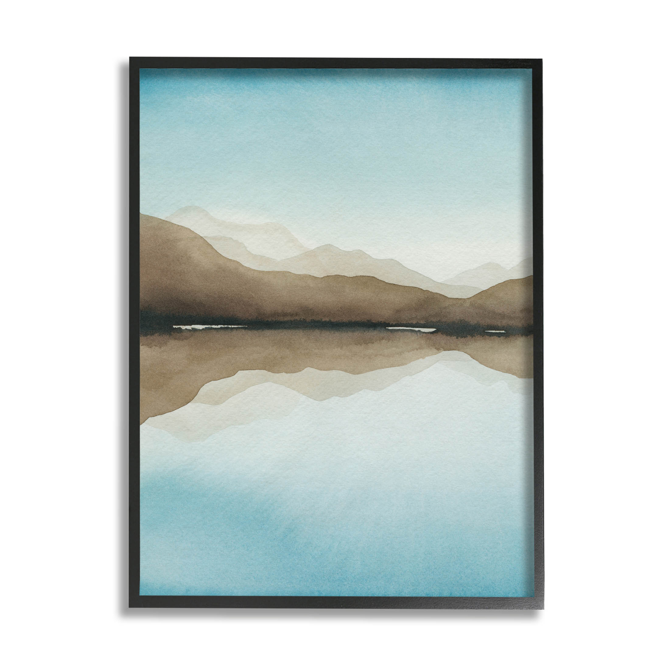 Stupell Industries Modern Mountains Lake Reflection Painting Black Framed Art Print Wall Art, Design by Grace Popp