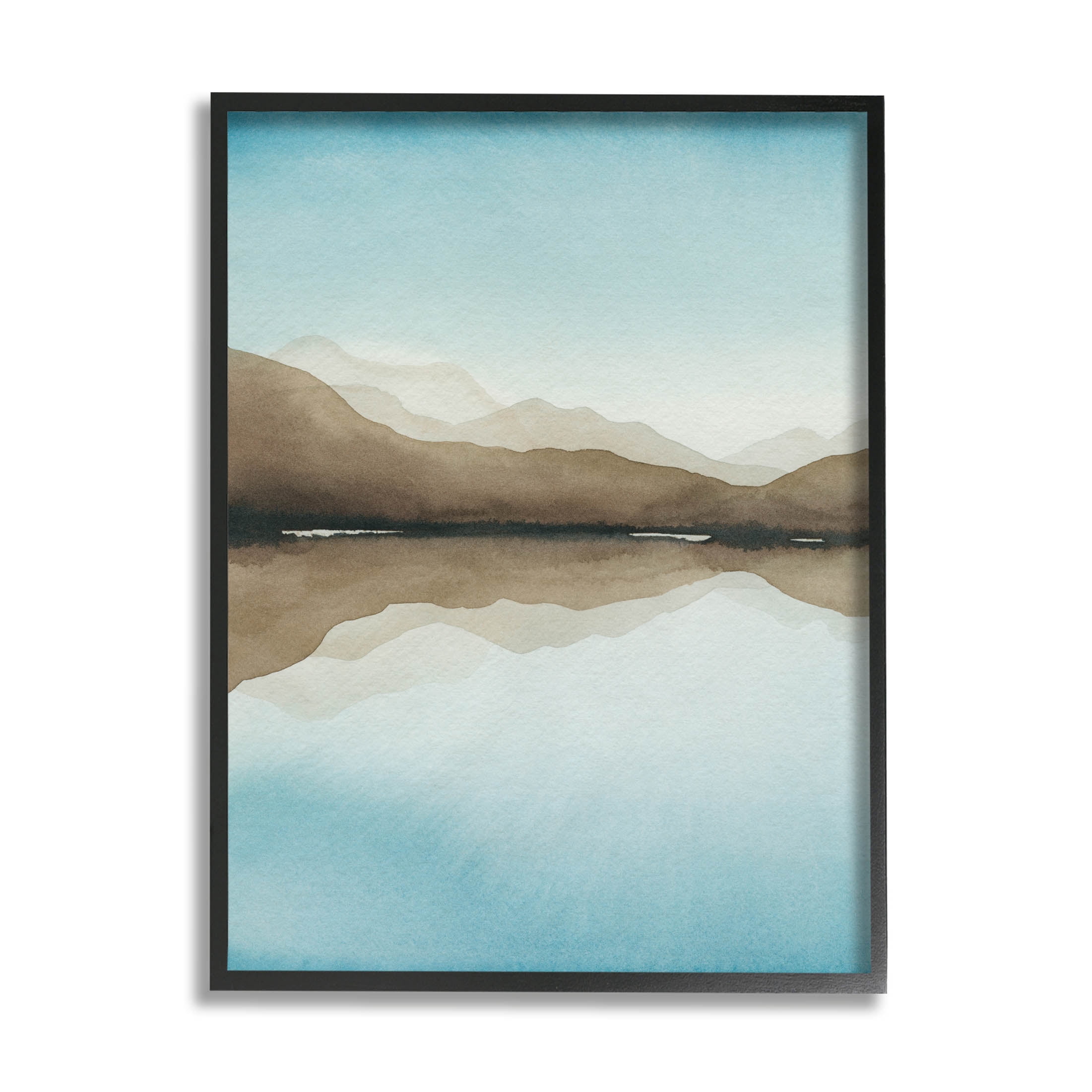 Stupell Industries Modern Mountains Lake Reflection Painting Black Framed Art Print Wall Art, Design by Grace Popp