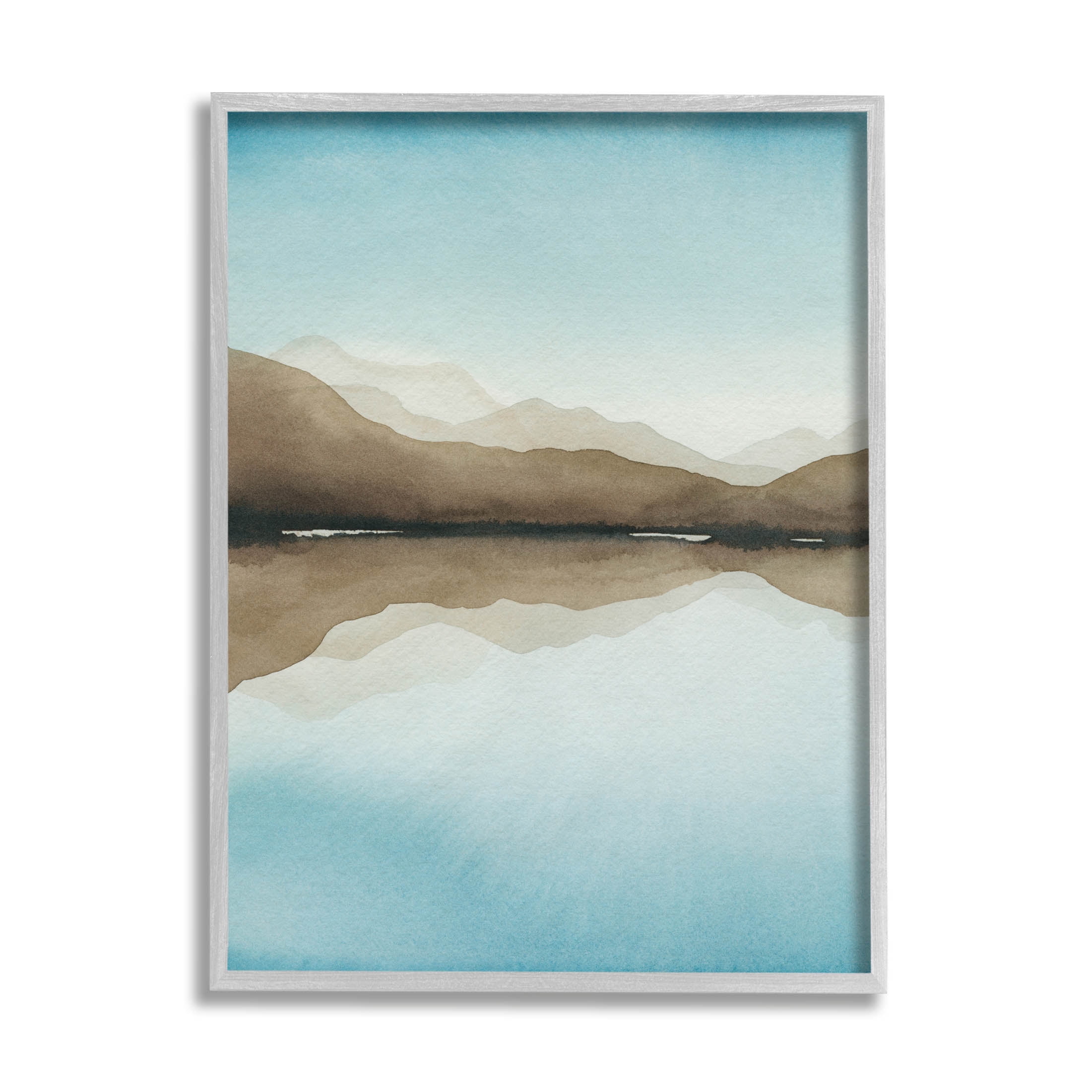 Stupell Industries Modern Mountains Lake Reflection Painting Gray Framed Art Print Wall Art, Design by Grace Popp