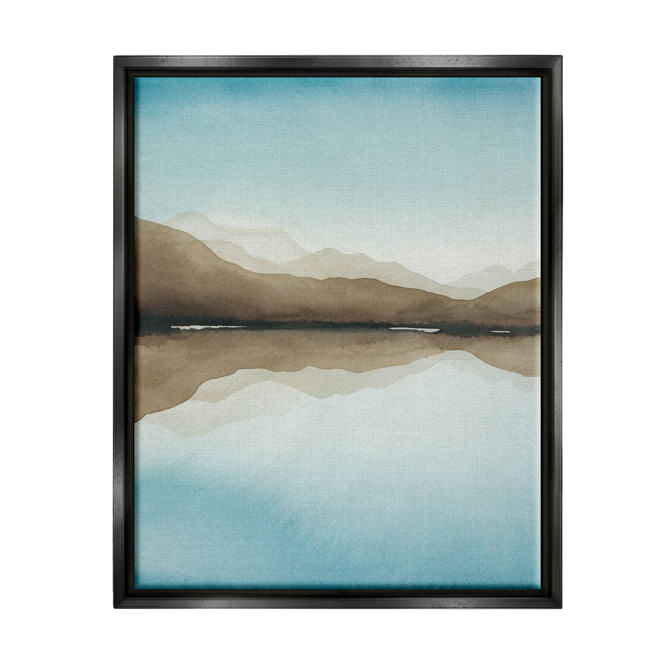 Stupell Industries Modern Mountains Lake Reflection Painting Jet Black Floating Framed Canvas Print Wall Art, Design by Grace Popp