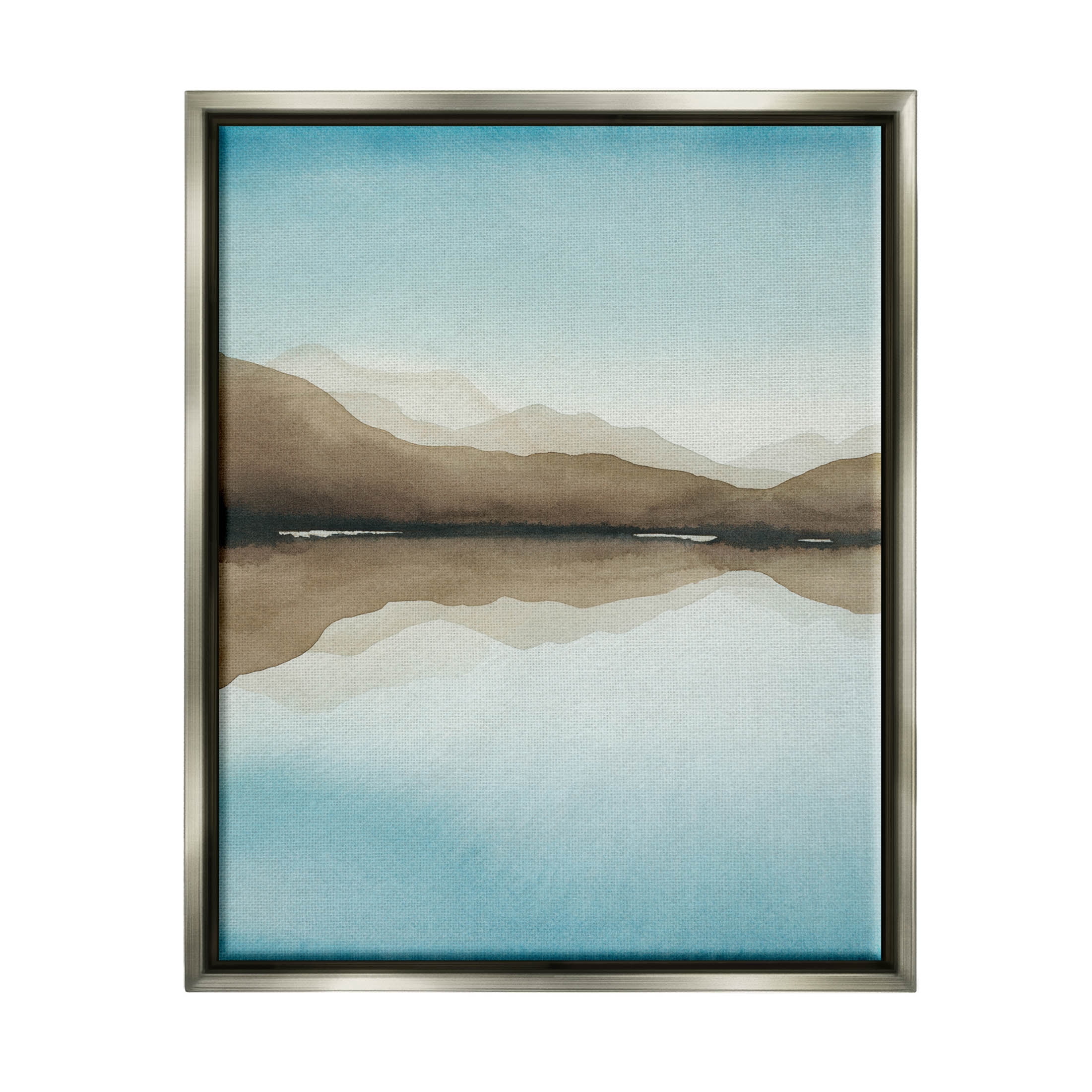 Stupell Industries Modern Mountains Lake Reflection Painting Luster Gray Floating Framed Canvas Print Wall Art, Design by Grace Popp