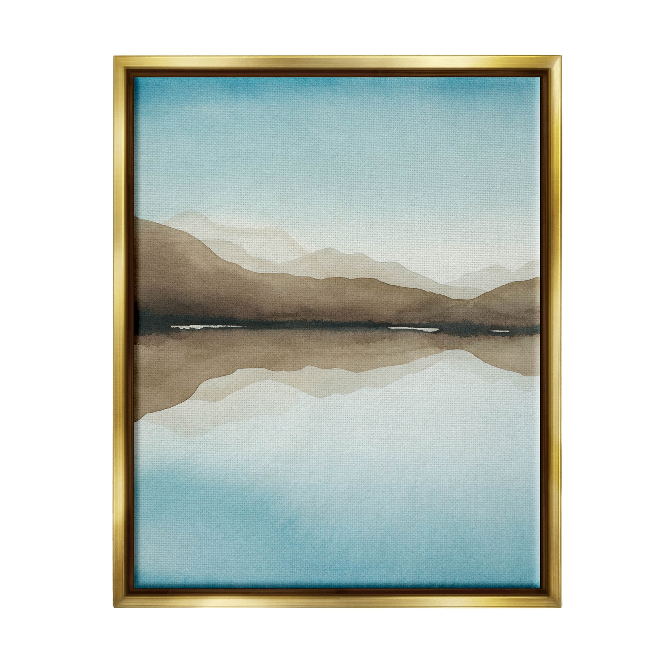 Stupell Industries Modern Mountains Lake Reflection Painting Metallic Gold Floating Framed Canvas Print Wall Art, Design by Grace Popp