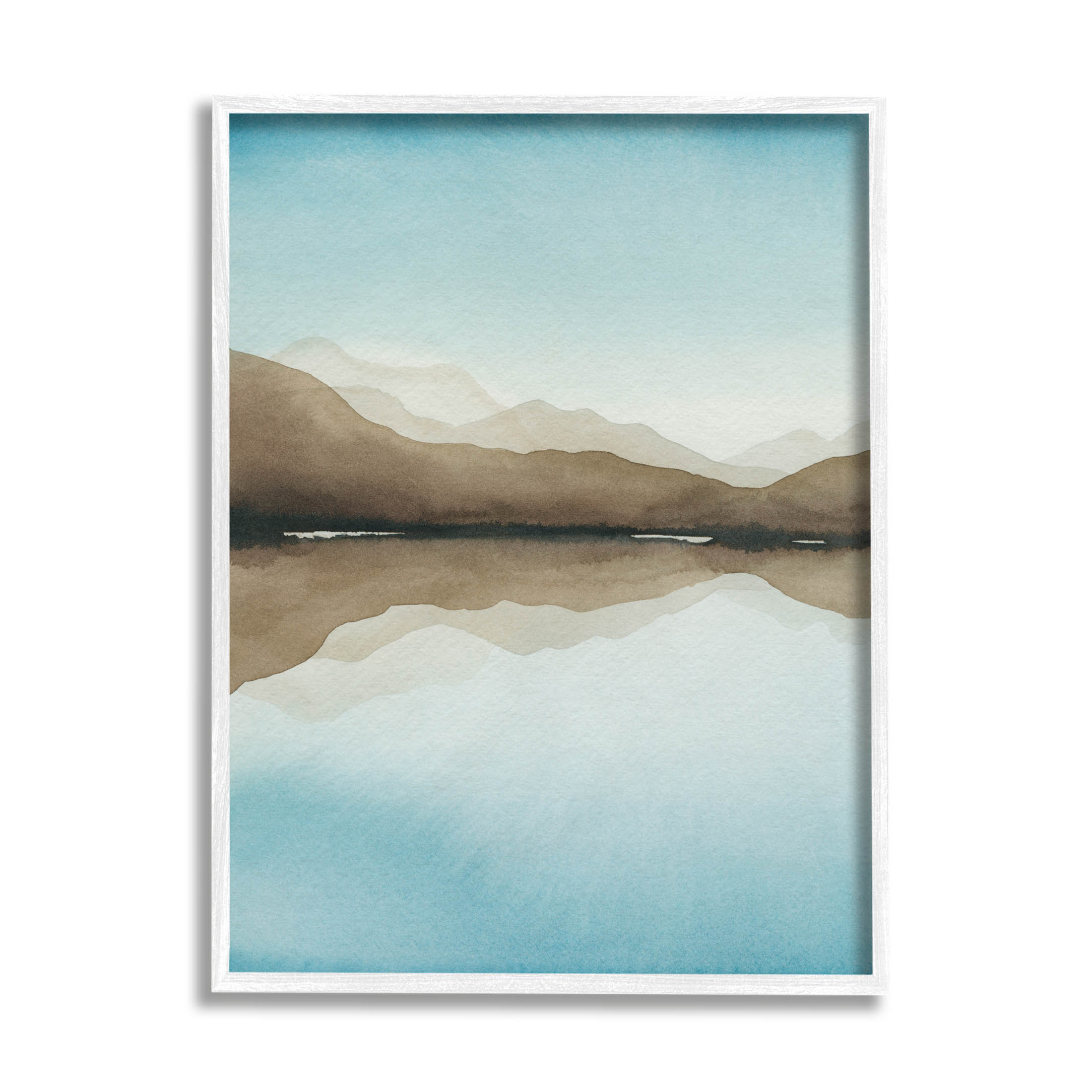 Stupell Industries Modern Mountains Lake Reflection Painting White Framed Art Print Wall Art, Design by Grace Popp