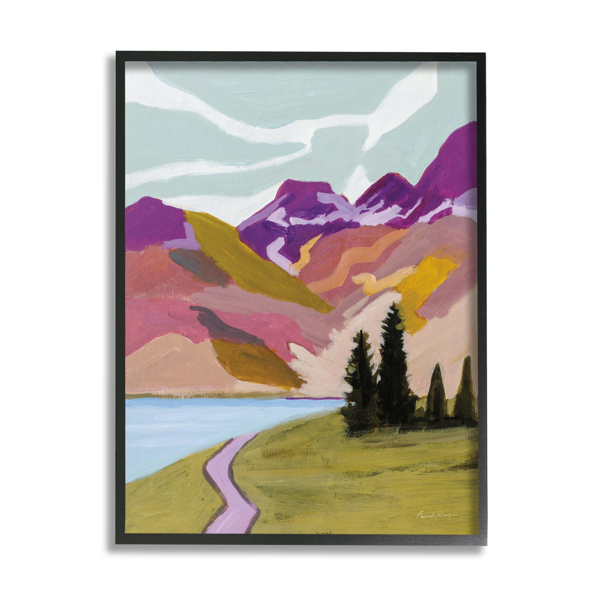 Stupell Industries Modern Mountains Landscape Landscape Painting Black Framed Art Print Wall Art, 16 x 20