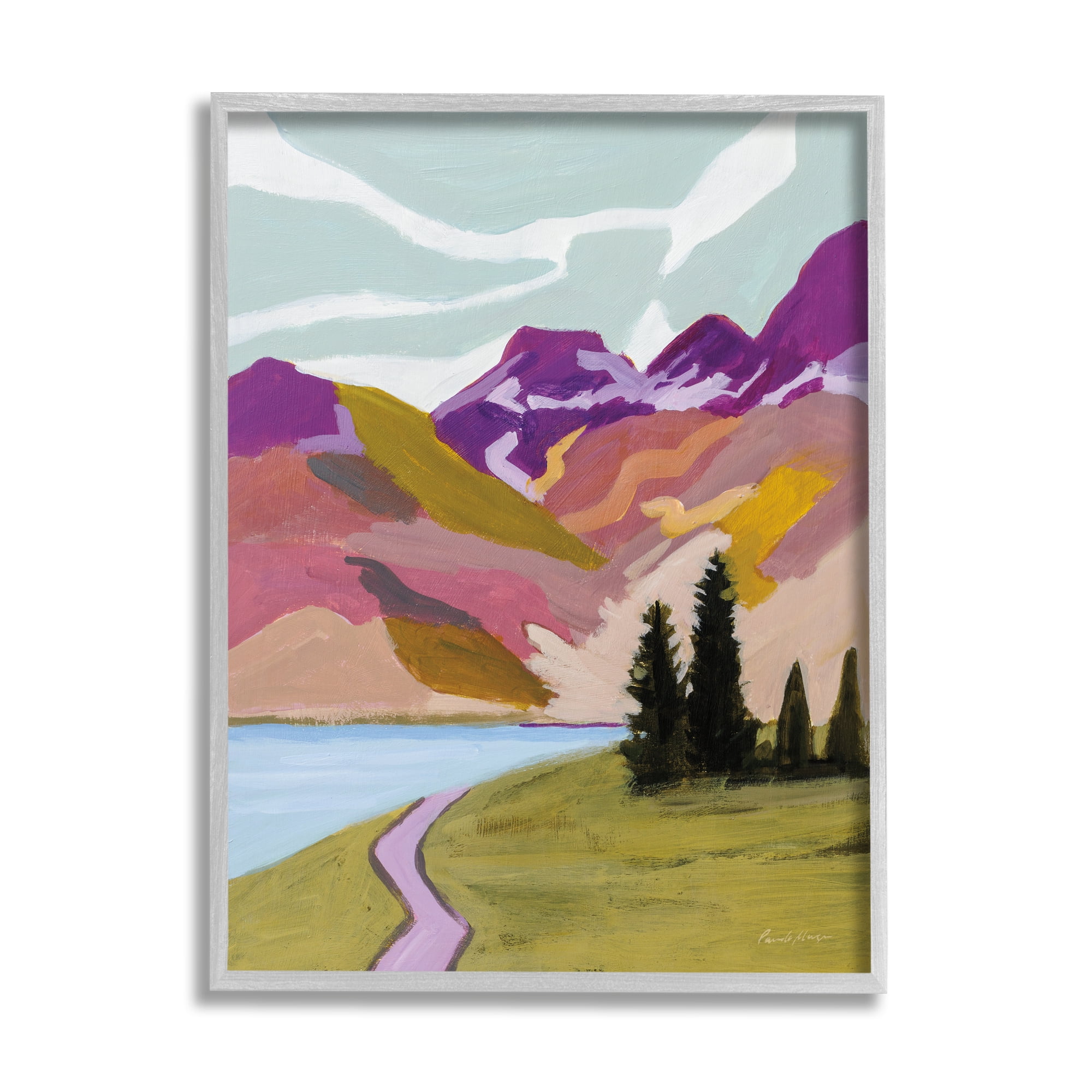Stupell Industries Modern Mountains Landscape Landscape Painting Gray Framed Art Print Wall Art, 24 x 30