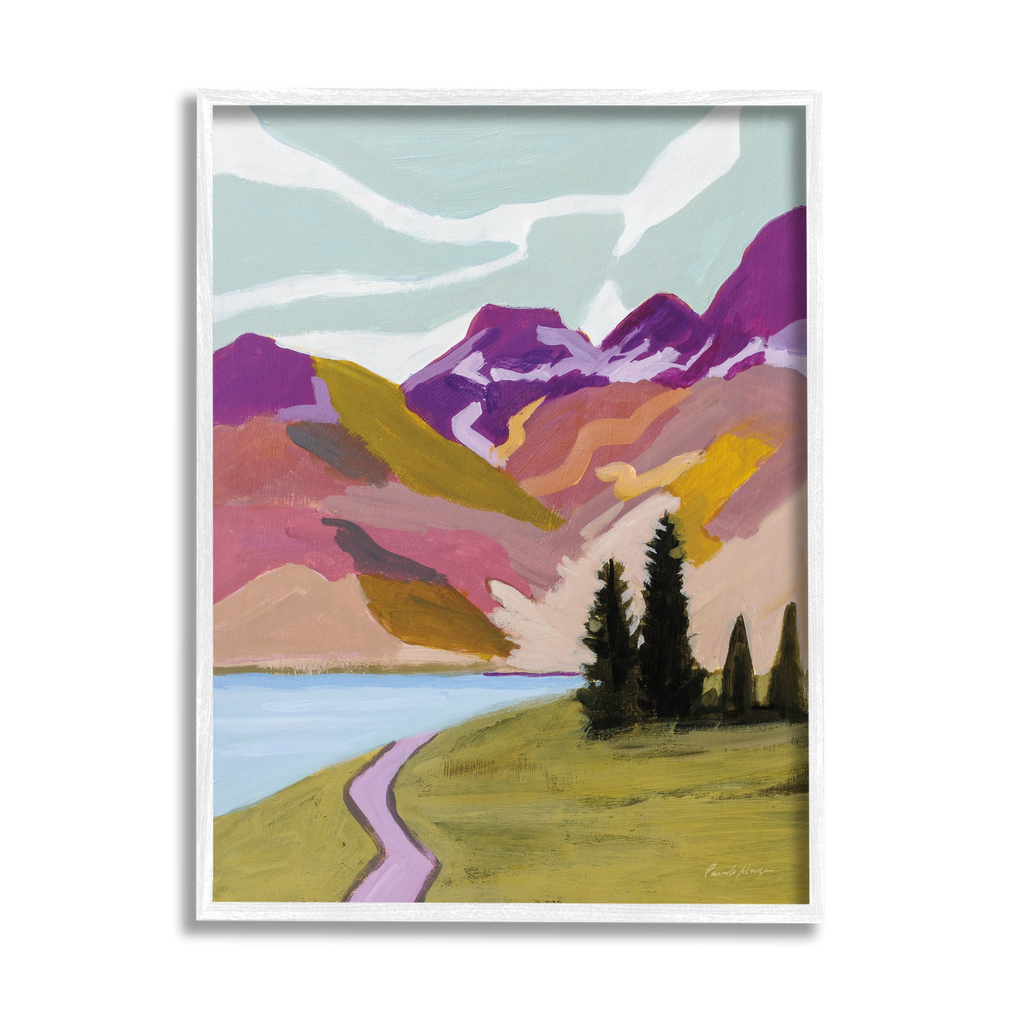 Stupell Industries Modern Mountains Landscape Landscape Painting White Framed Art Print Wall Art, 11 x 14