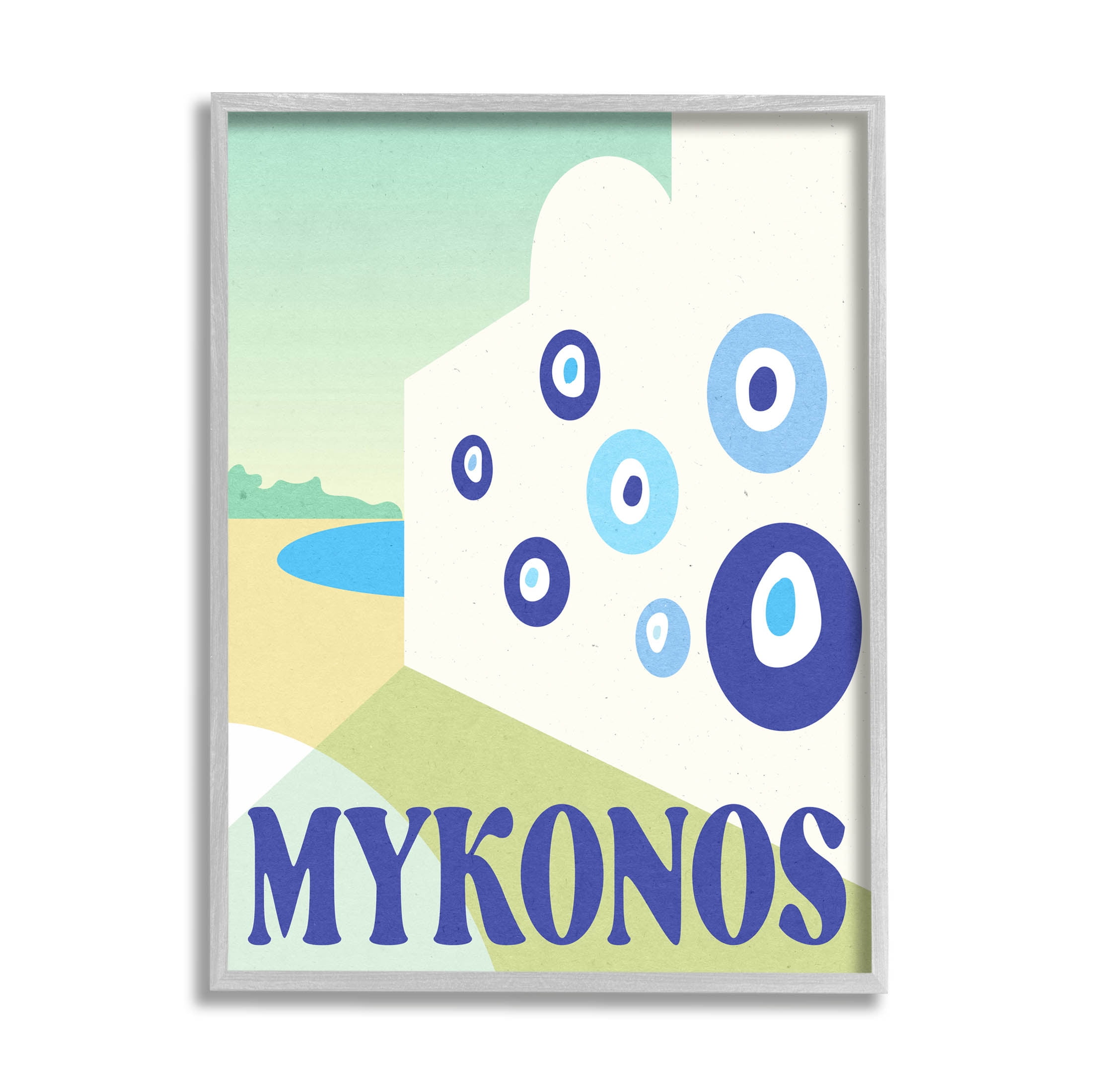 Stupell Industries Modern Mykonos Greece Graphic Art Gray Framed Art Print Wall Art, Design by Daphne Polselli